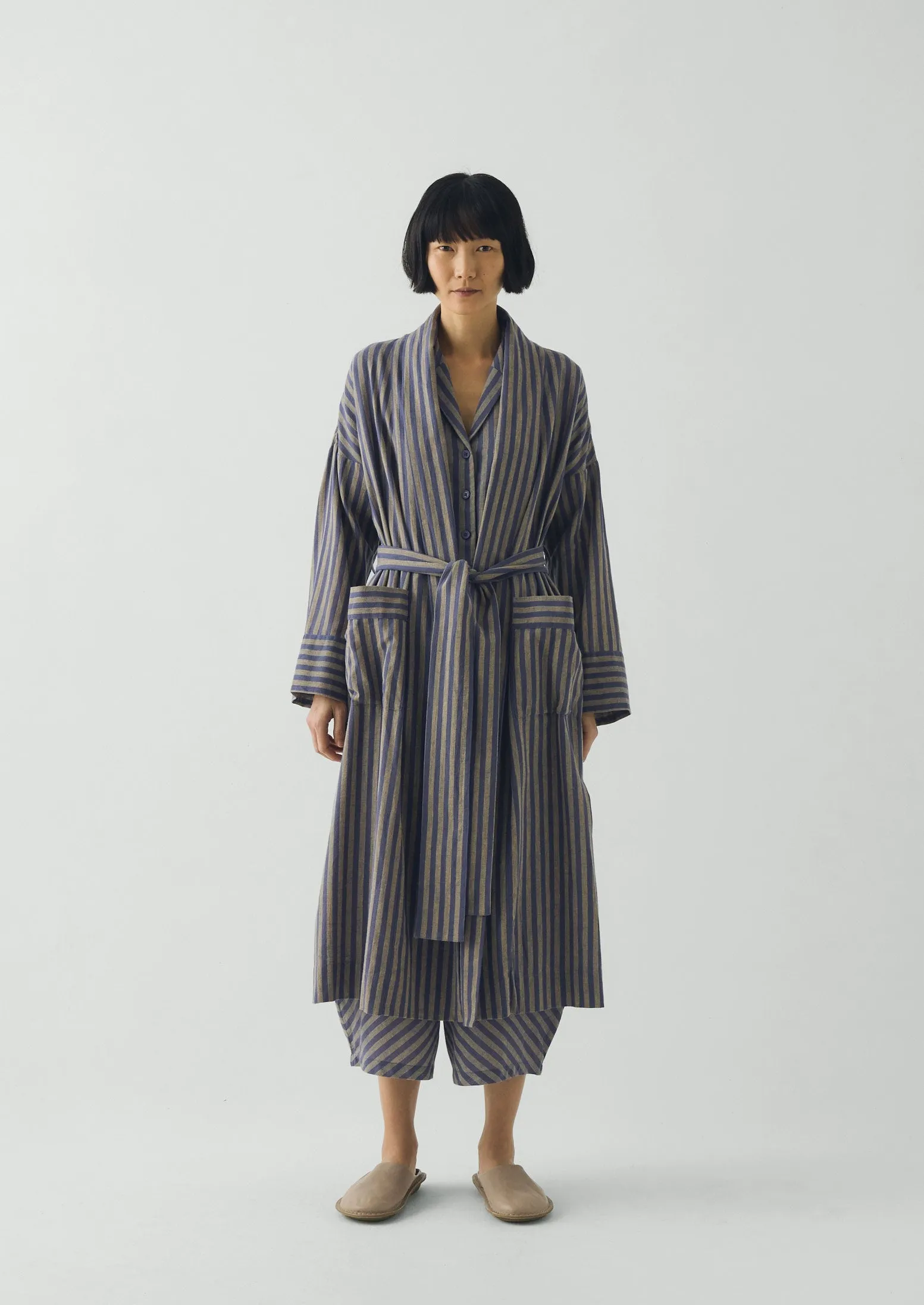 Awning Stripe Cotton Linen Gown | Catkin/Denim Blue sold by TOAST product image thumbnail 4