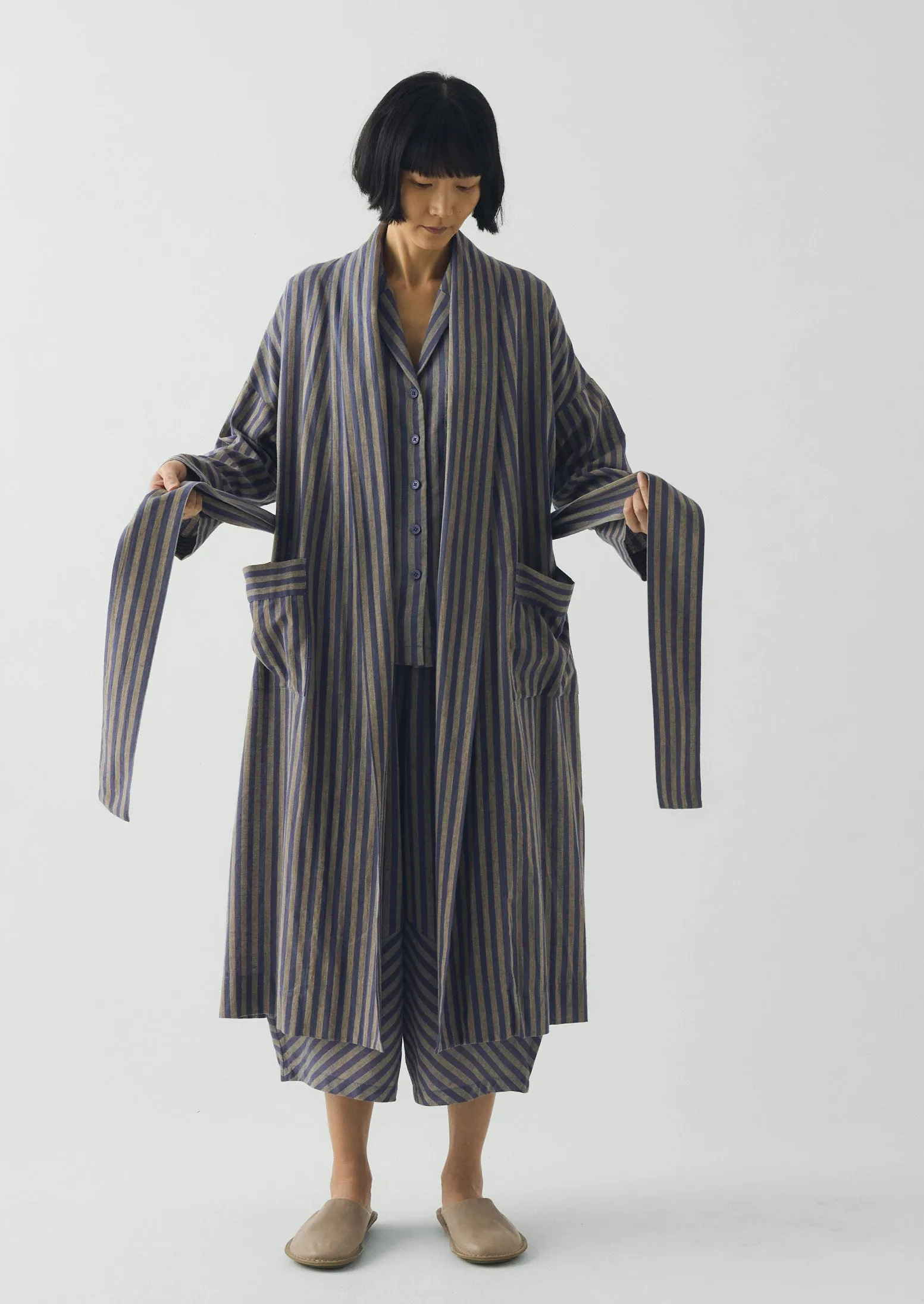 Awning Stripe Cotton Linen Gown | Catkin/Denim Blue sold by TOAST product image thumbnail 5
