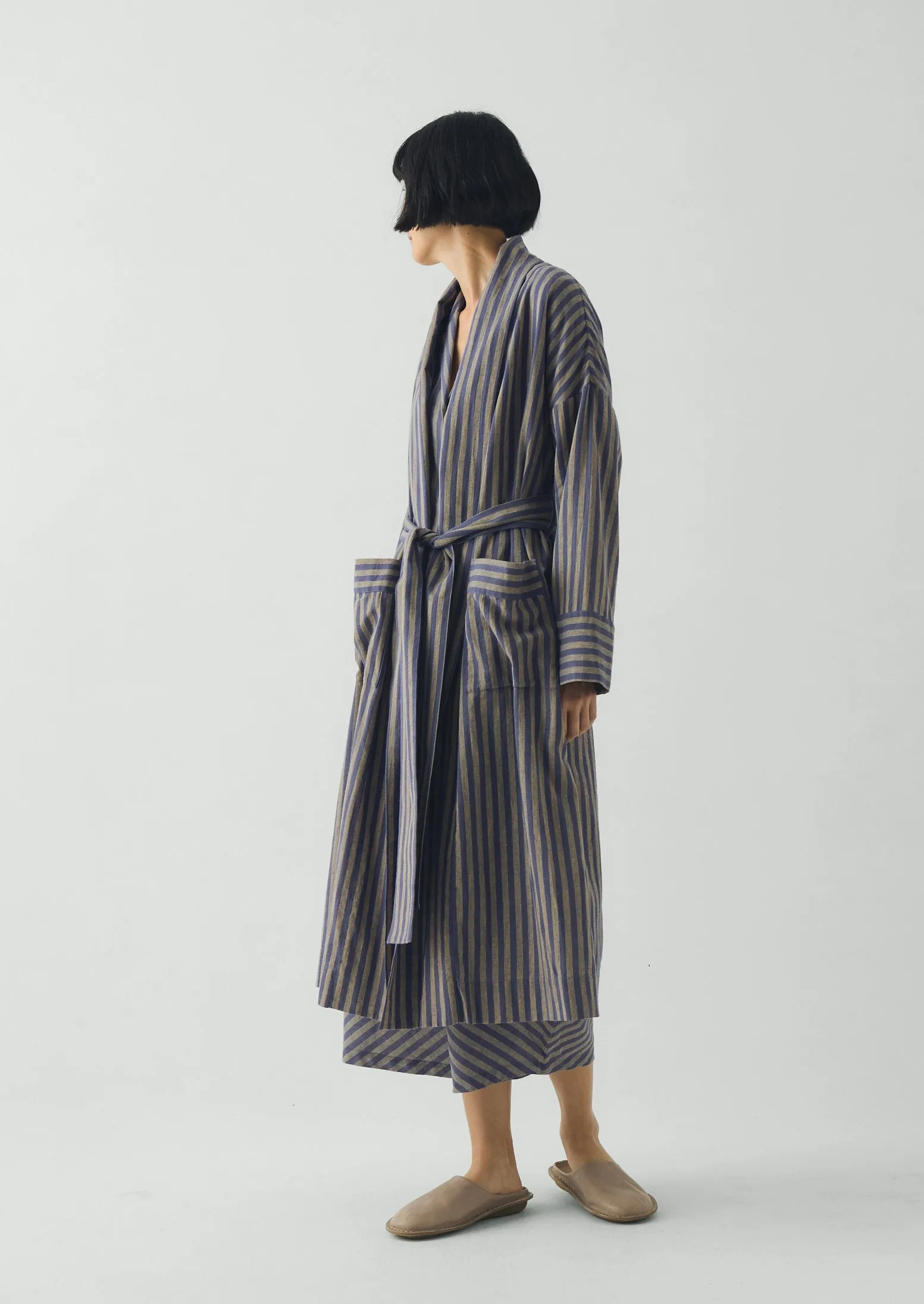 Awning Stripe Cotton Linen Gown | Catkin/Denim Blue sold by TOAST product image thumbnail 2