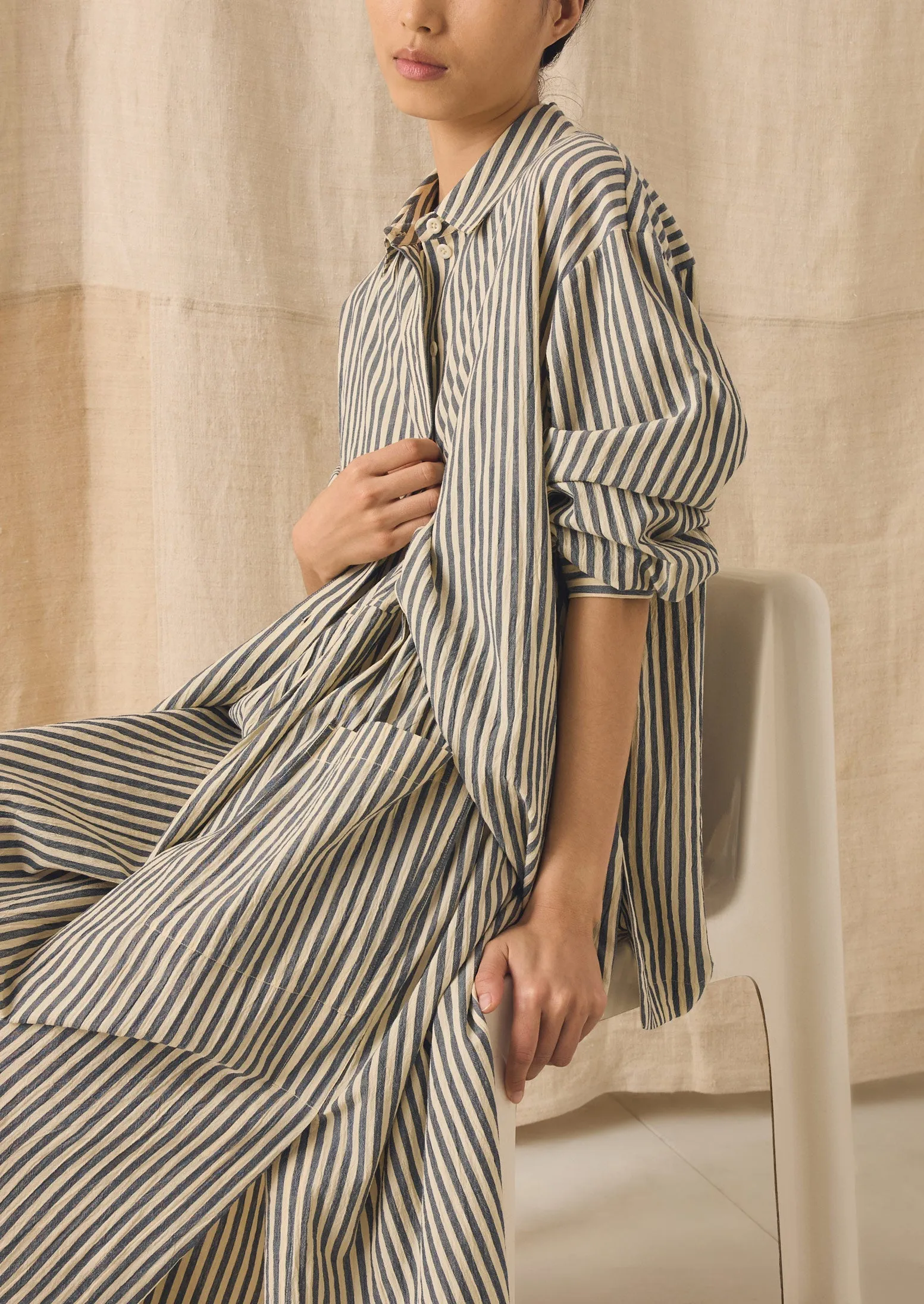 Tablier Stripe Easy Cotton Shirt | Workshop Blue sold by TOAST product image thumbnail 4