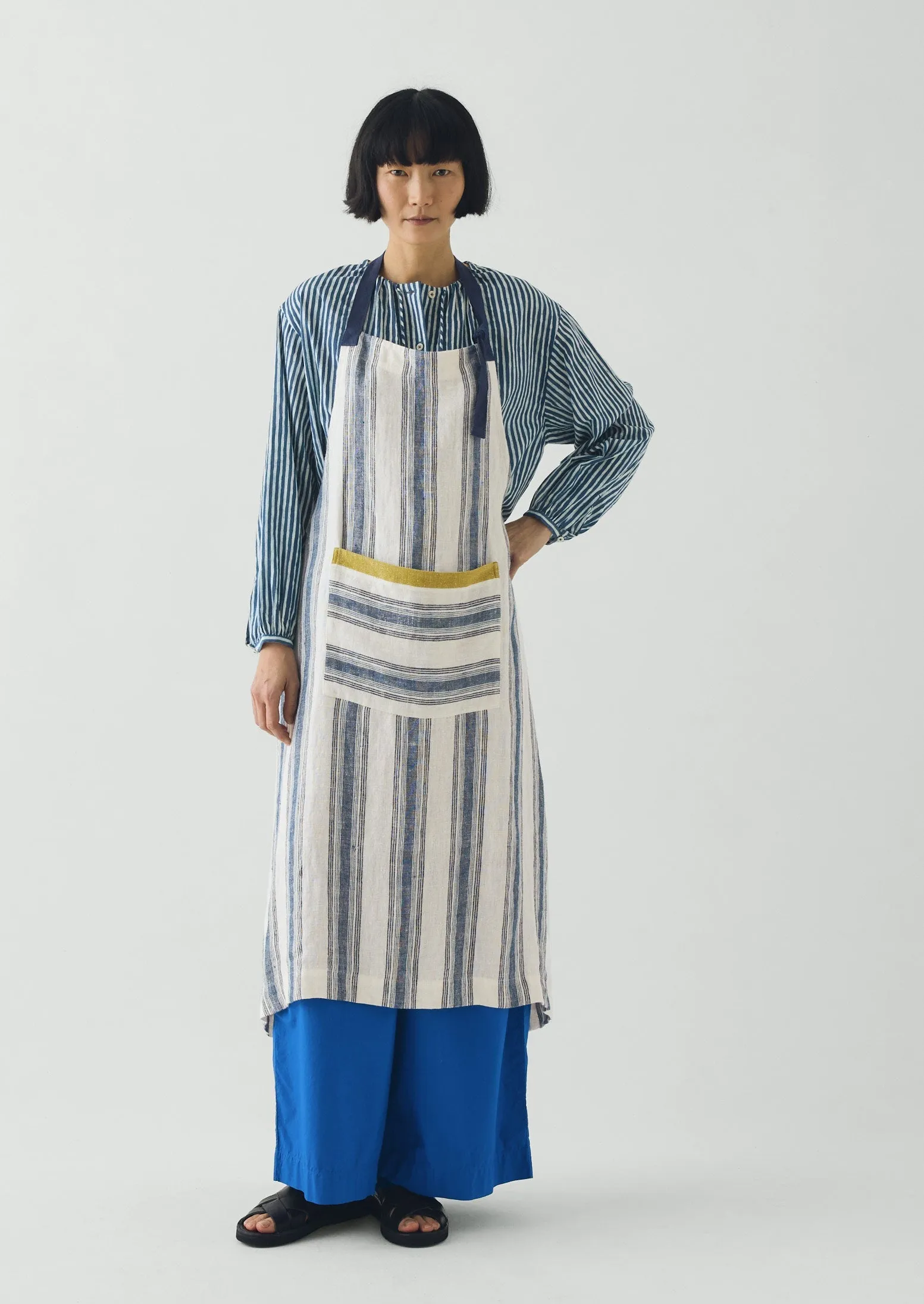 Chef Stripe Linen Apron | Ecru/Multi Blue sold by TOAST product image thumbnail 5