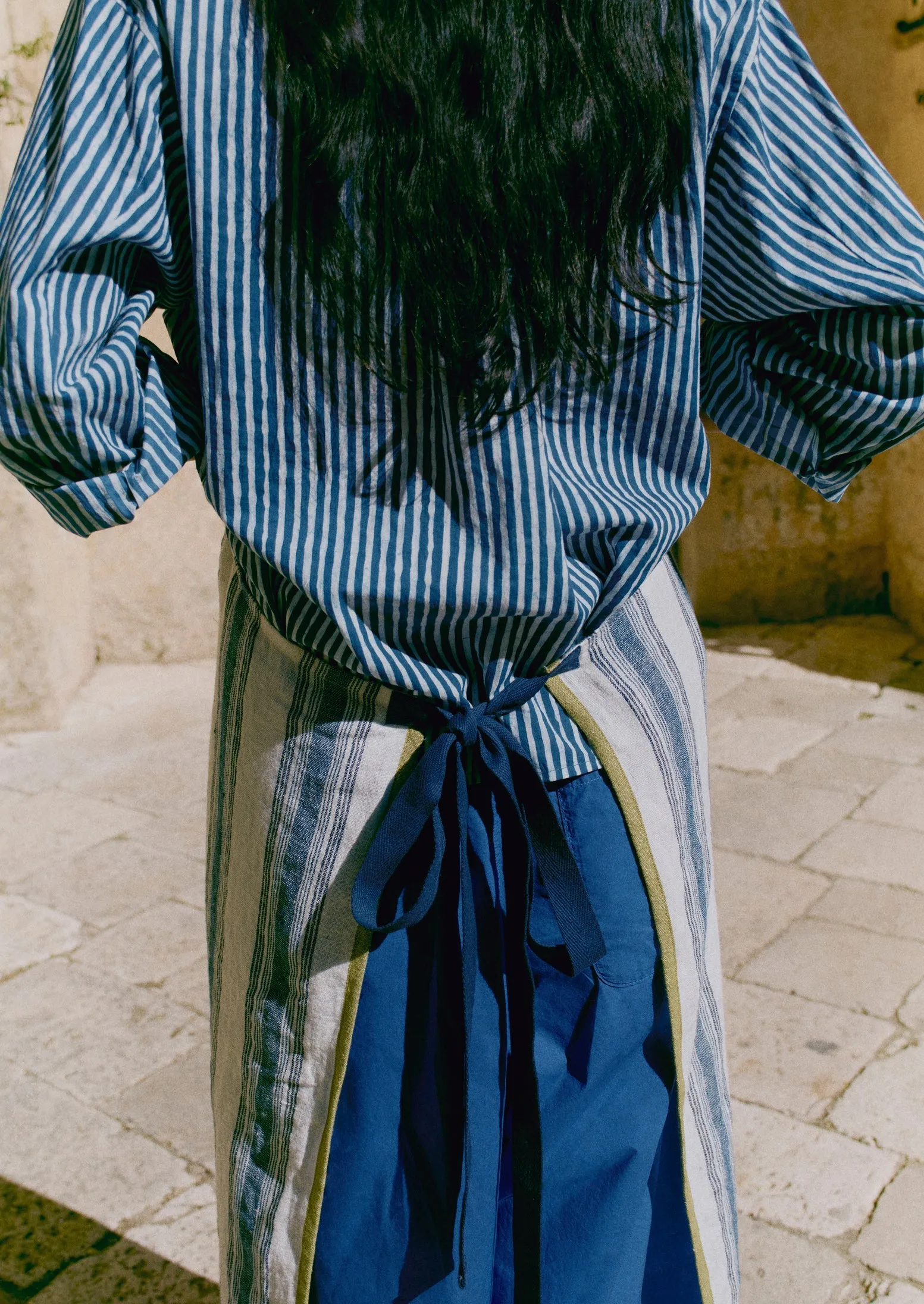 Chef Stripe Linen Apron | Ecru/Multi Blue sold by TOAST product image thumbnail 3