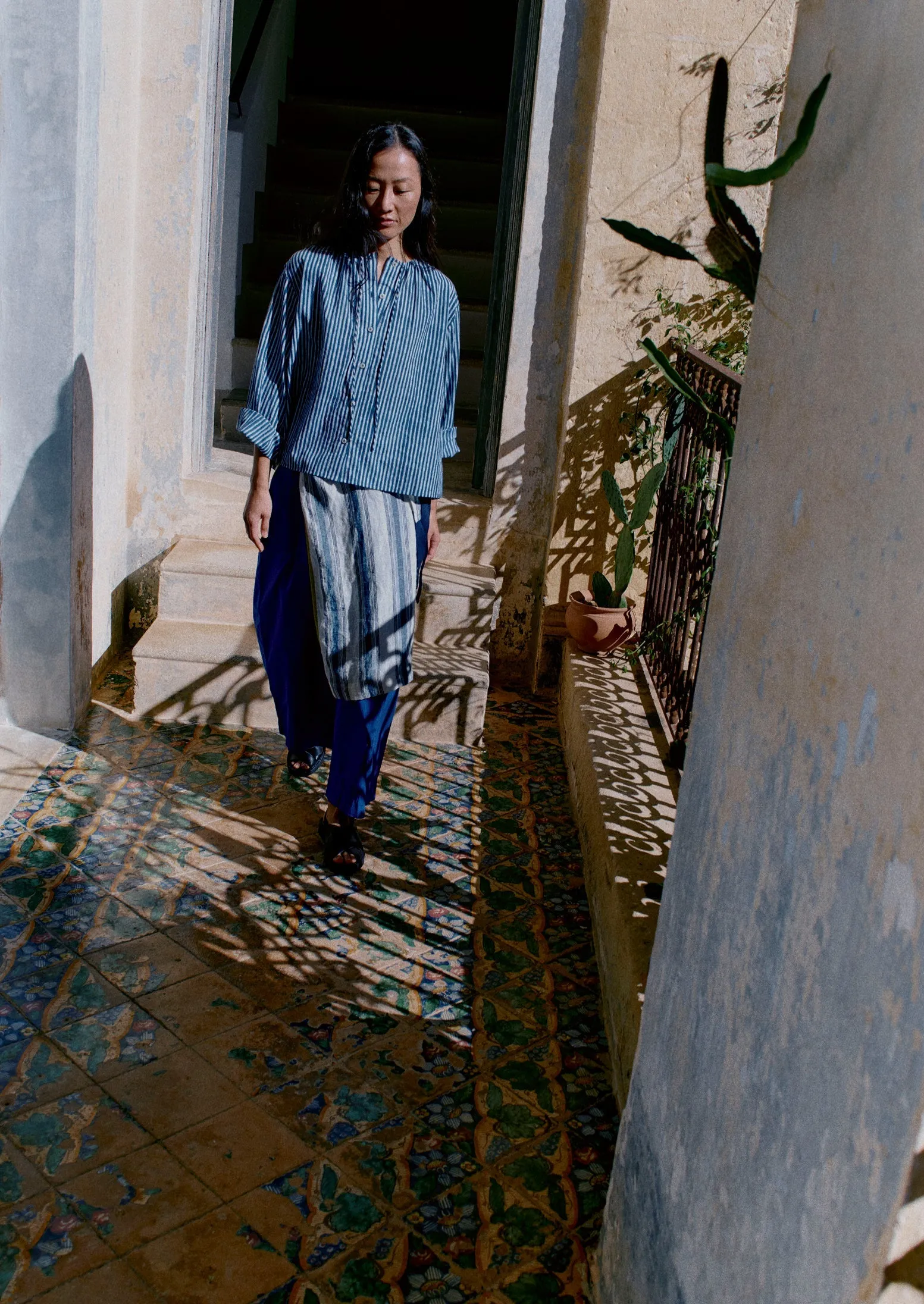 Chef Stripe Linen Apron | Ecru/Multi Blue sold by TOAST product image thumbnail 4