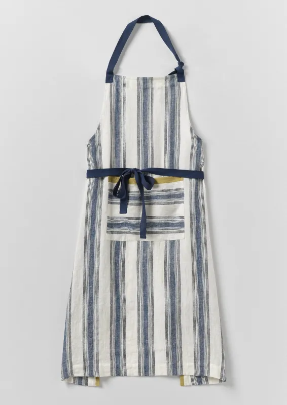 Chef Stripe Linen Apron | Ecru/Multi Blue made by TOAST