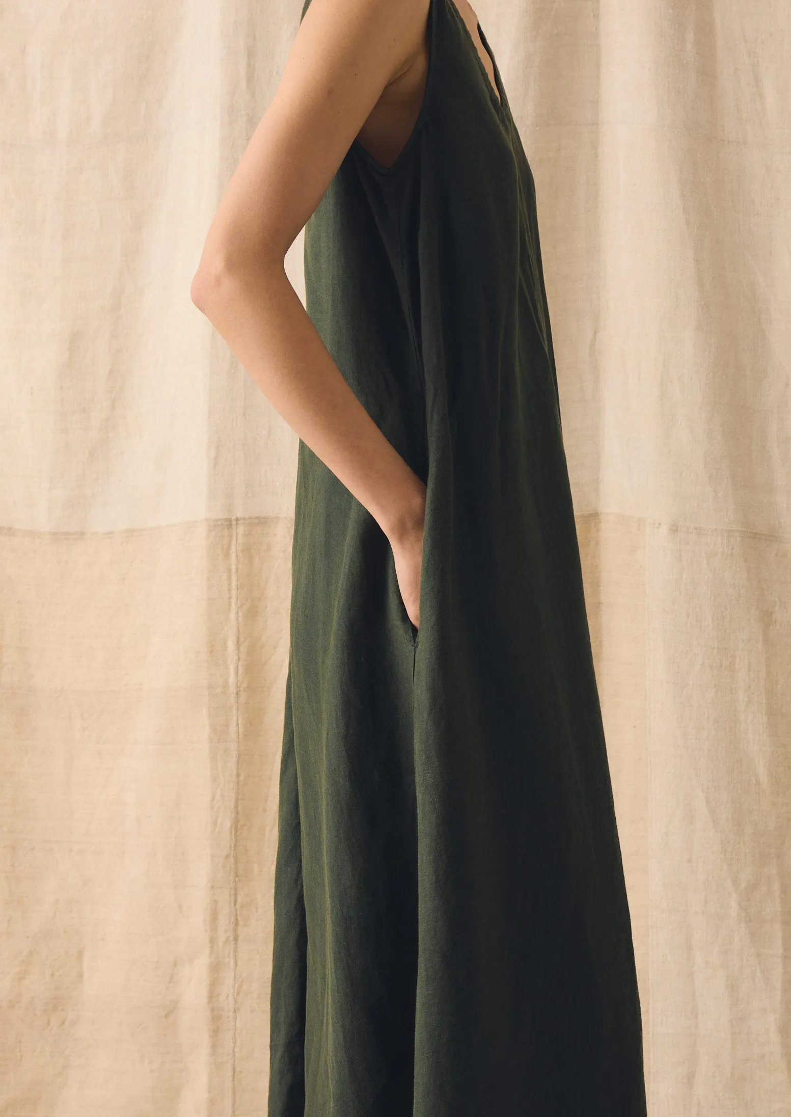 Garment Dyed Linen Sleeveless Dress | Dark Olive sold by TOAST product image thumbnail 3