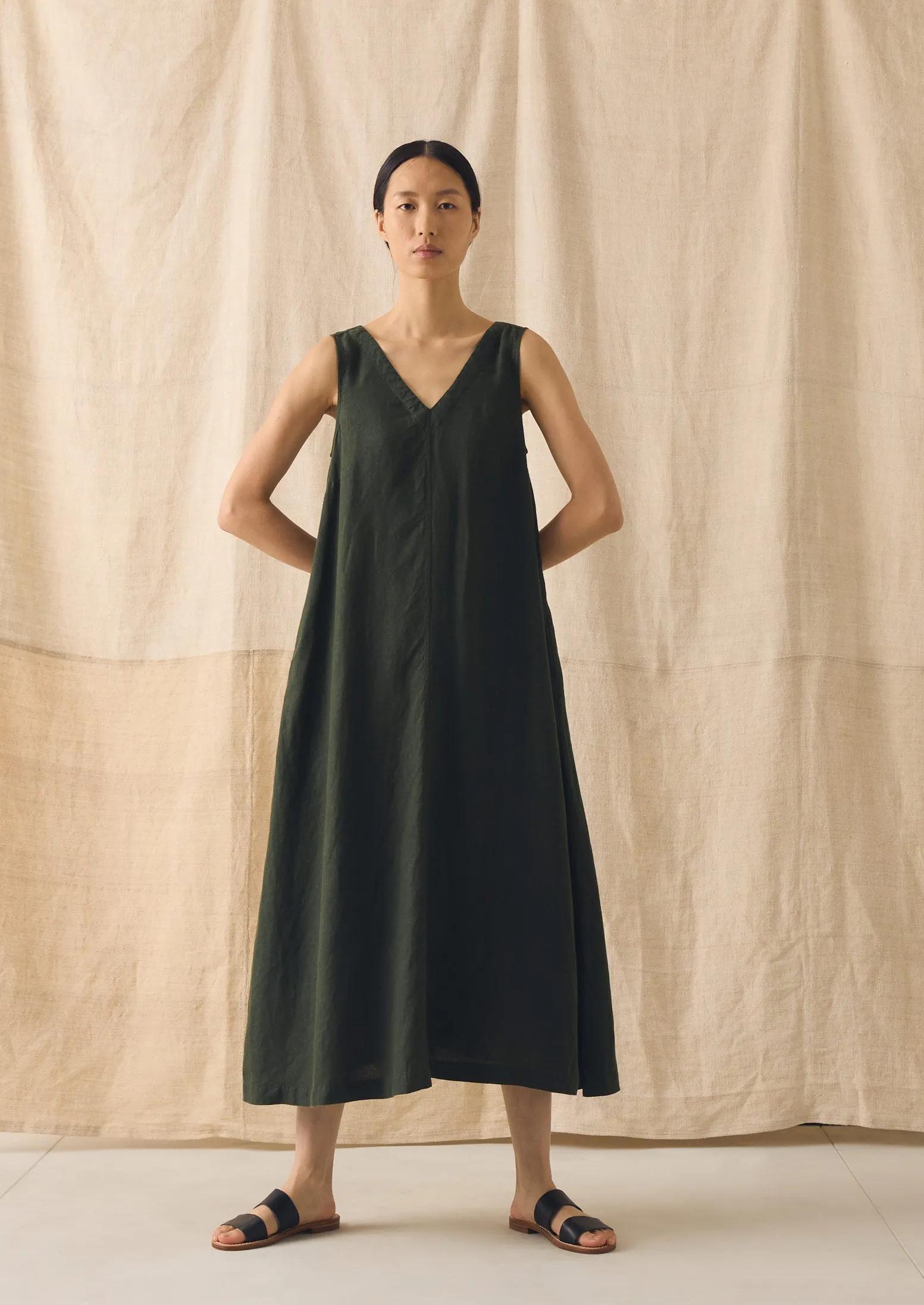 Garment Dyed Linen Sleeveless Dress | Dark Olive sold by TOAST product image thumbnail 5