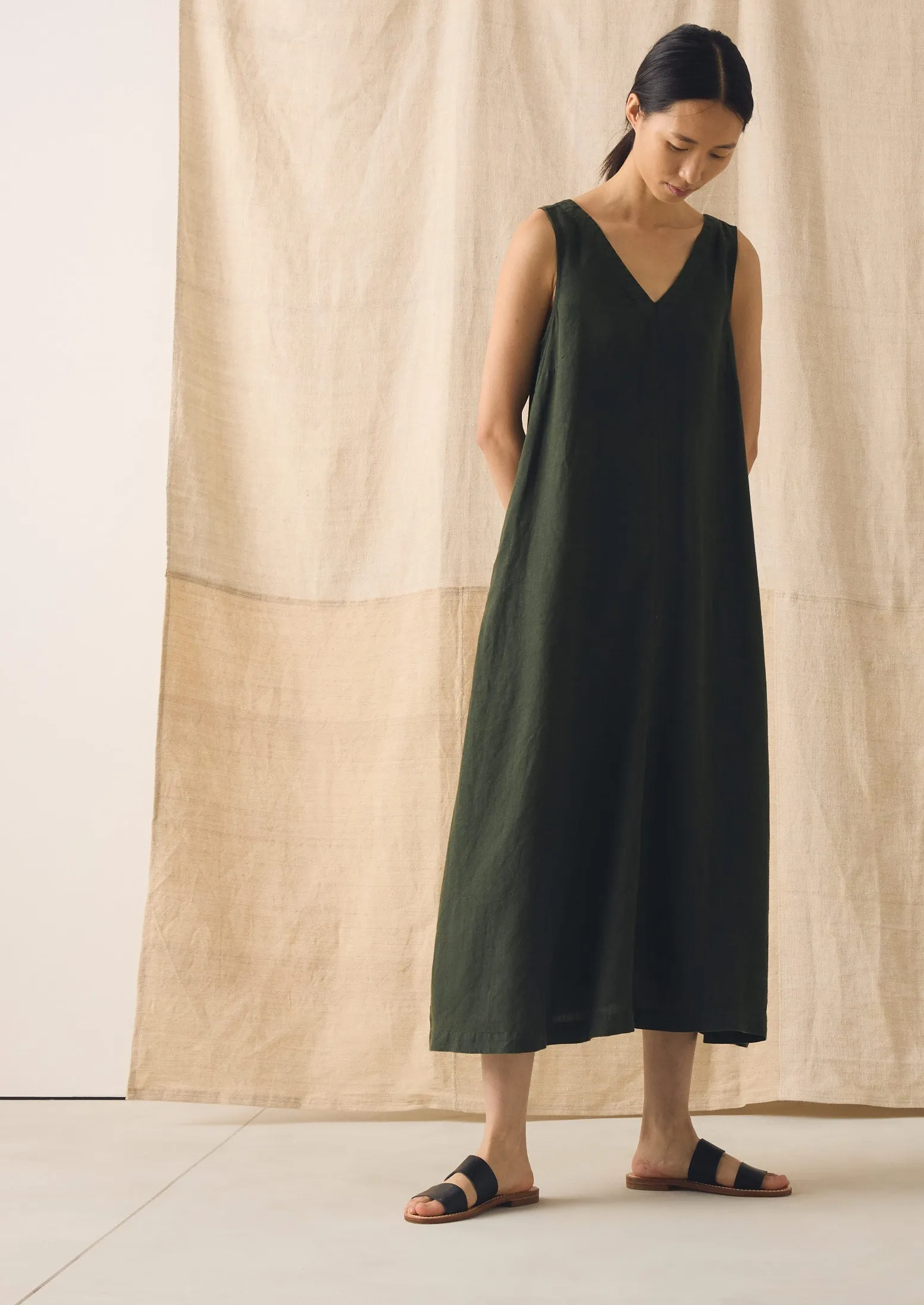Garment Dyed Linen Sleeveless Dress | Dark Olive sold by TOAST product image thumbnail 2