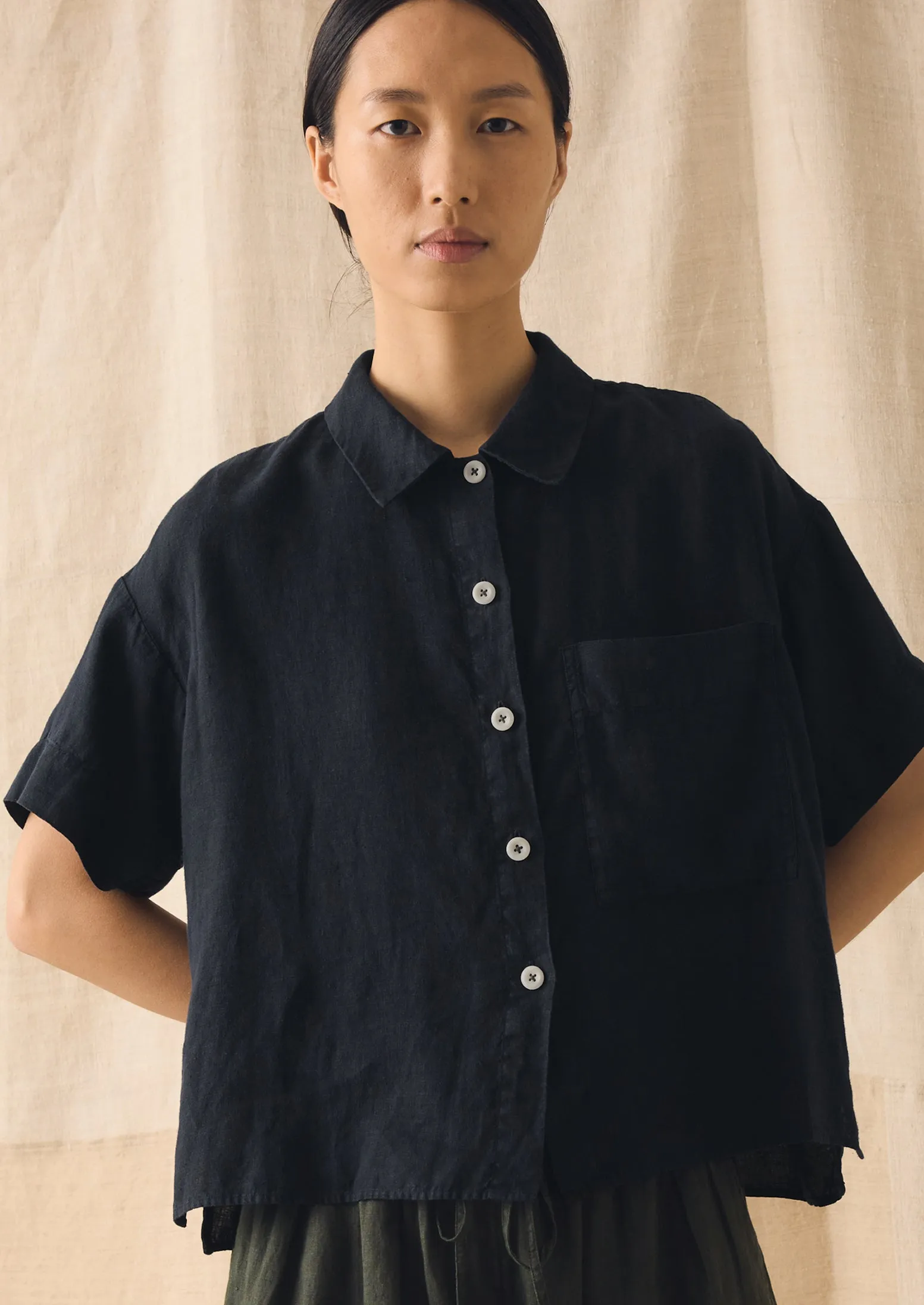 Garment Dyed Lightweight Linen Shirt | Midnight sold by TOAST product image thumbnail 2