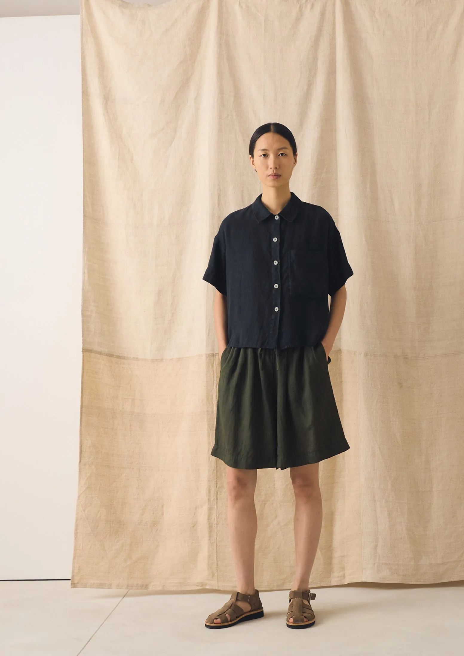 Garment Dyed Lightweight Linen Shirt | Midnight sold by TOAST product image thumbnail 4