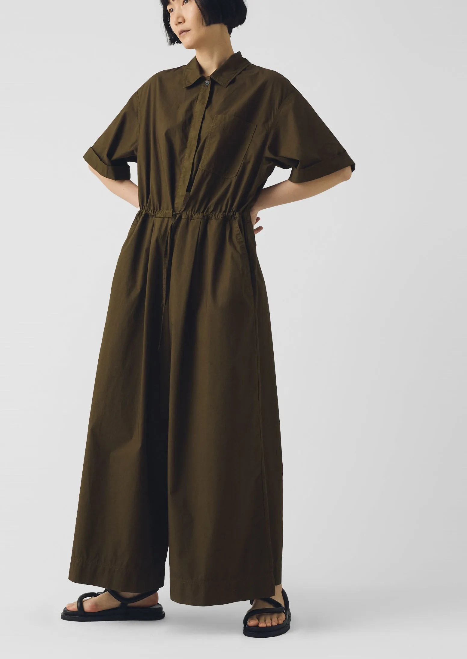 Wide Leg Cotton Poplin Jumpsuit | Bronze Green sold by TOAST product image thumbnail 2