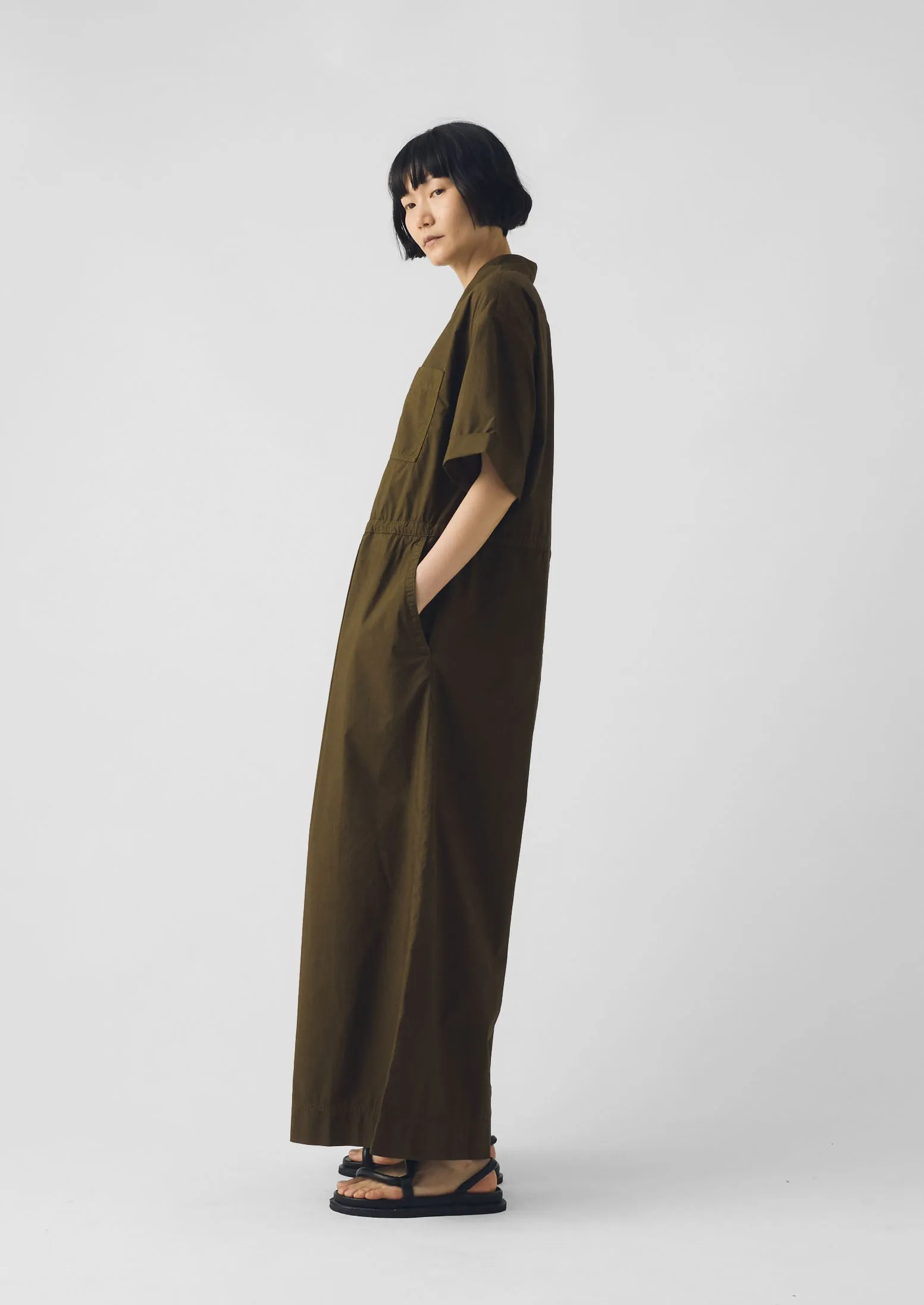 Wide Leg Cotton Poplin Jumpsuit | Bronze Green sold by TOAST product image thumbnail 4