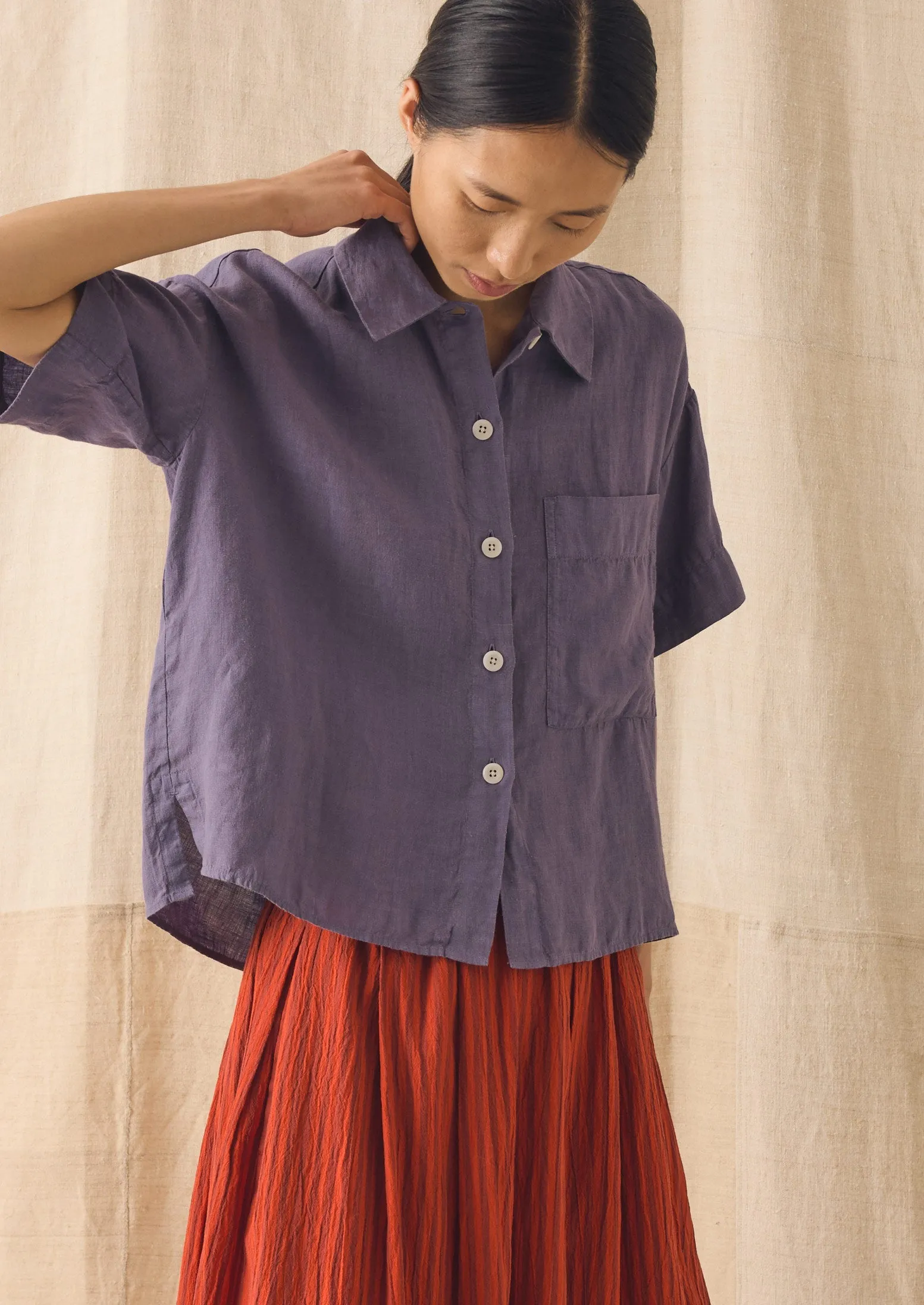 Garment Dyed Lightweight Linen Shirt | Dark Thistle sold by TOAST product image thumbnail 2