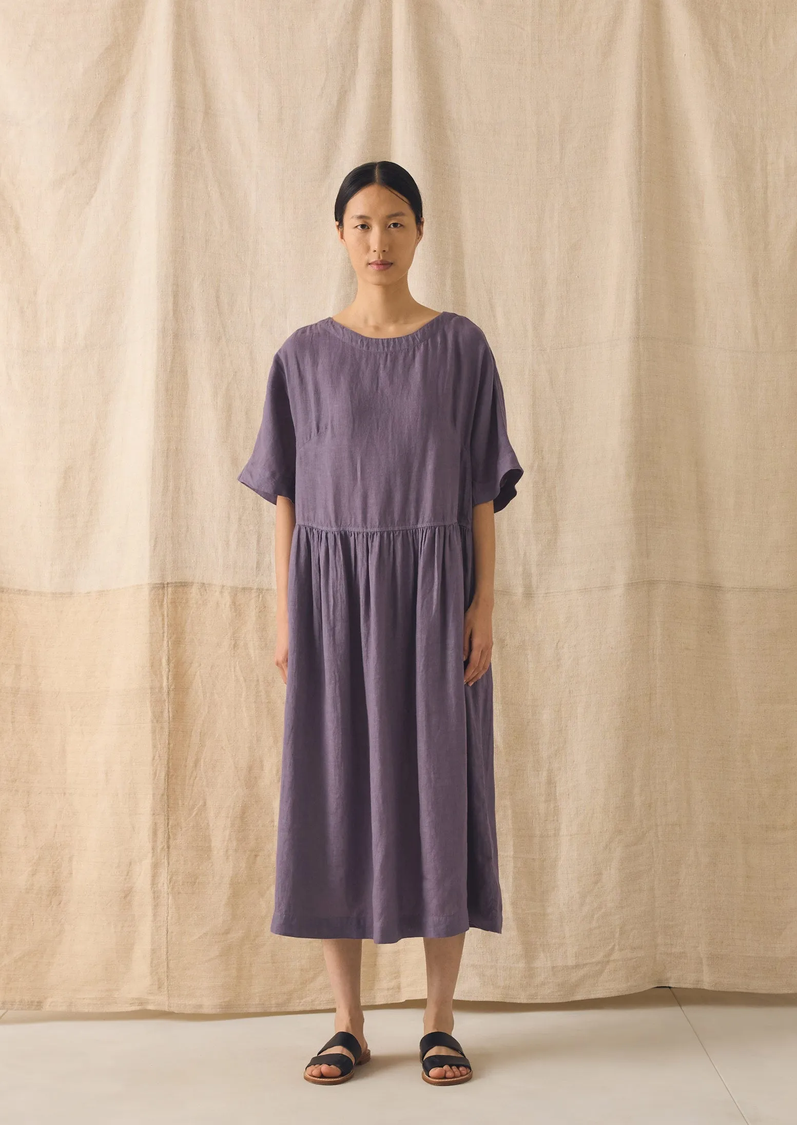 Lightweight Linen Gathered Waist Dress | Dark Thistle sold by TOAST product image thumbnail 4