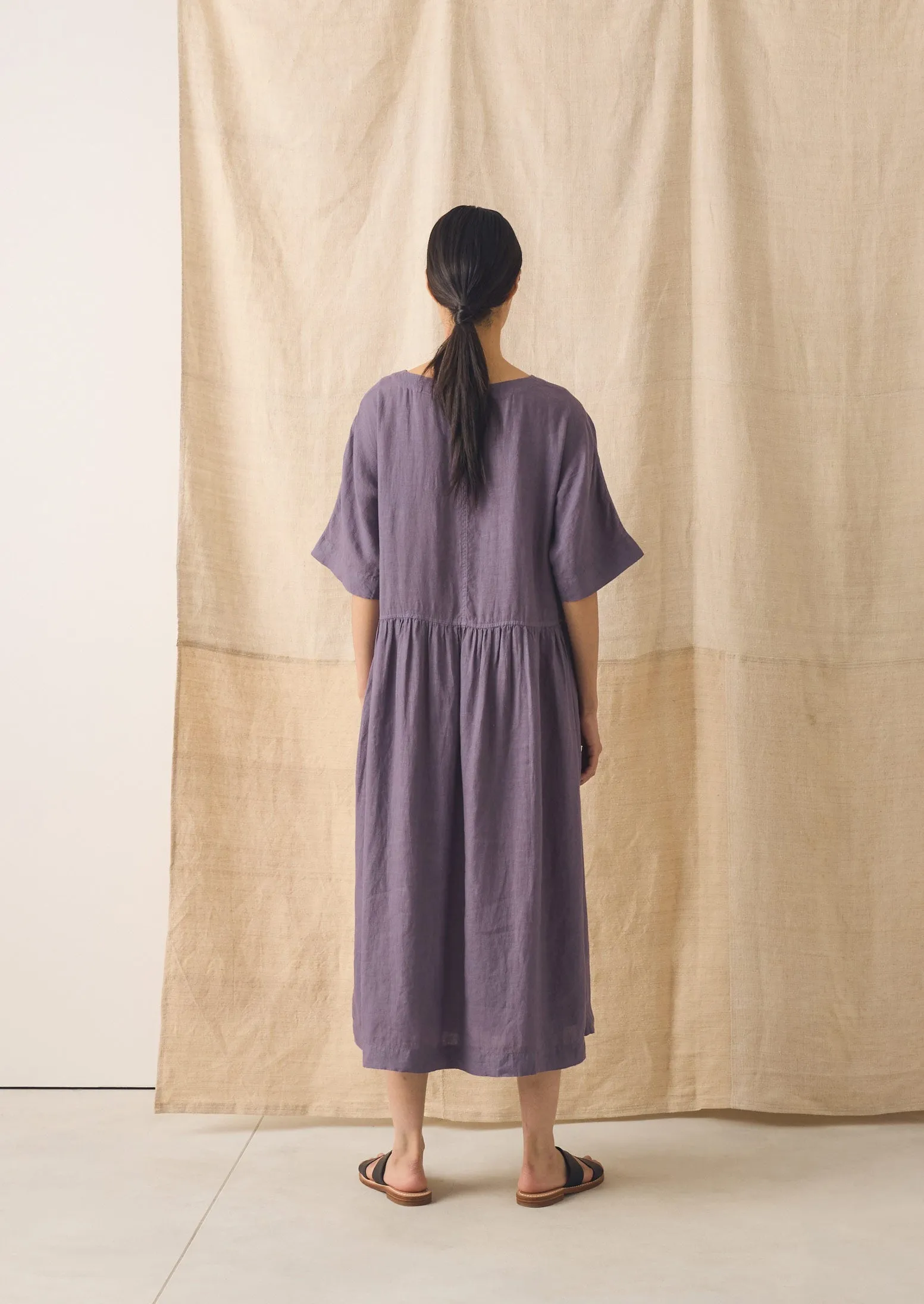 Lightweight Linen Gathered Waist Dress | Dark Thistle sold by TOAST product image thumbnail 5