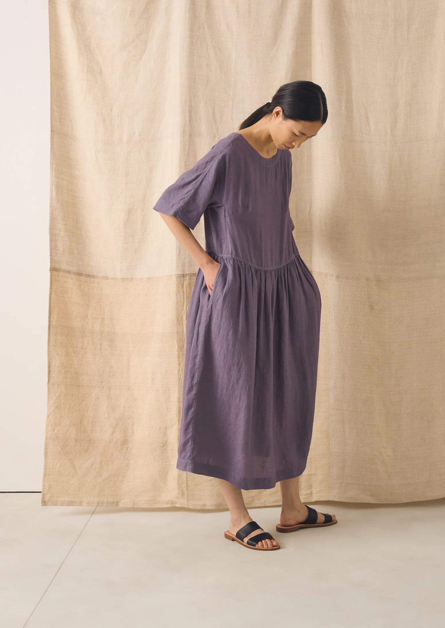 Lightweight Linen Gathered Waist Dress | Dark Thistle sold by TOAST product image thumbnail 2