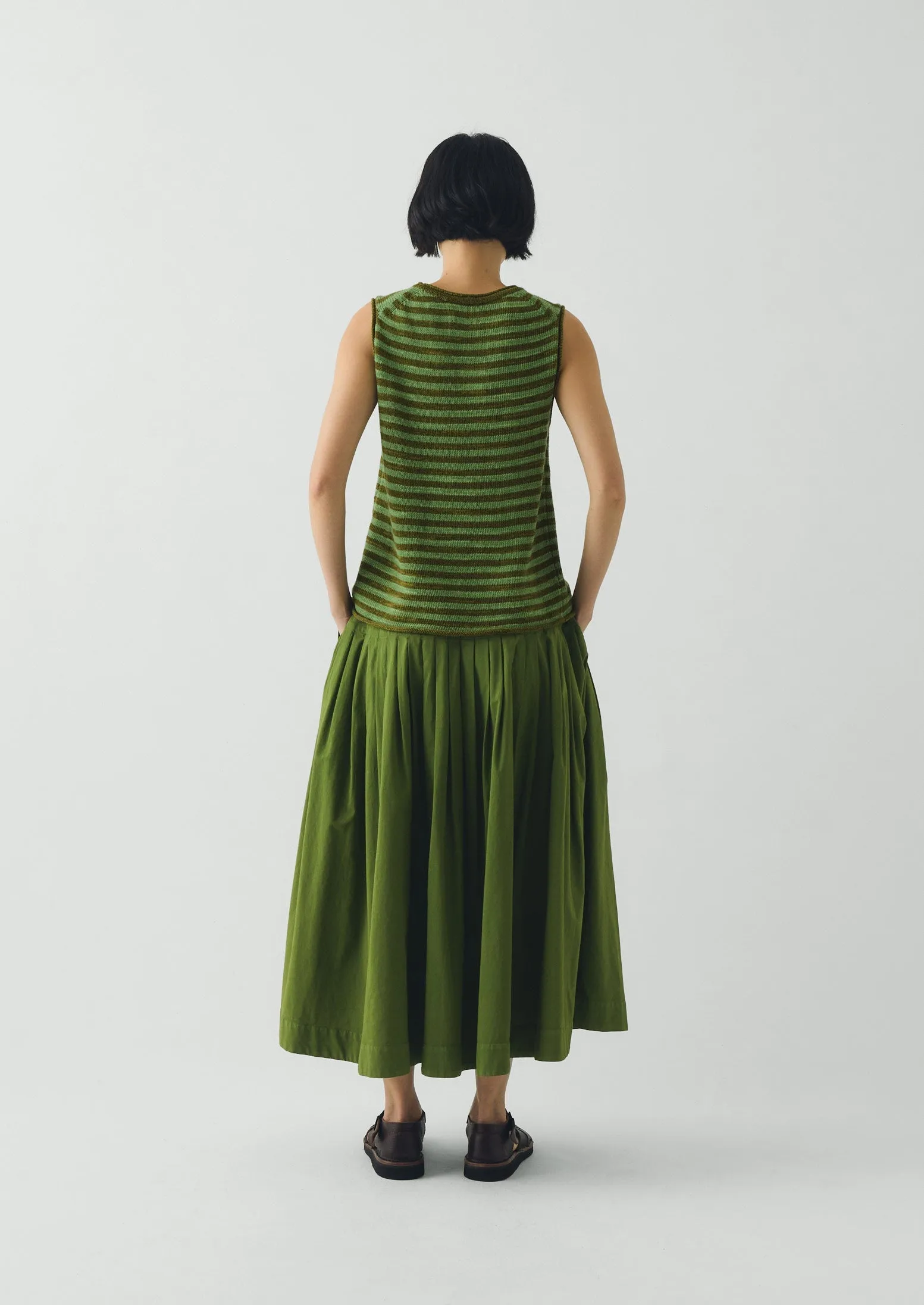 Pleated Raised Stripe Cotton Skirt | Cedar Green sold by TOAST product image thumbnail 5