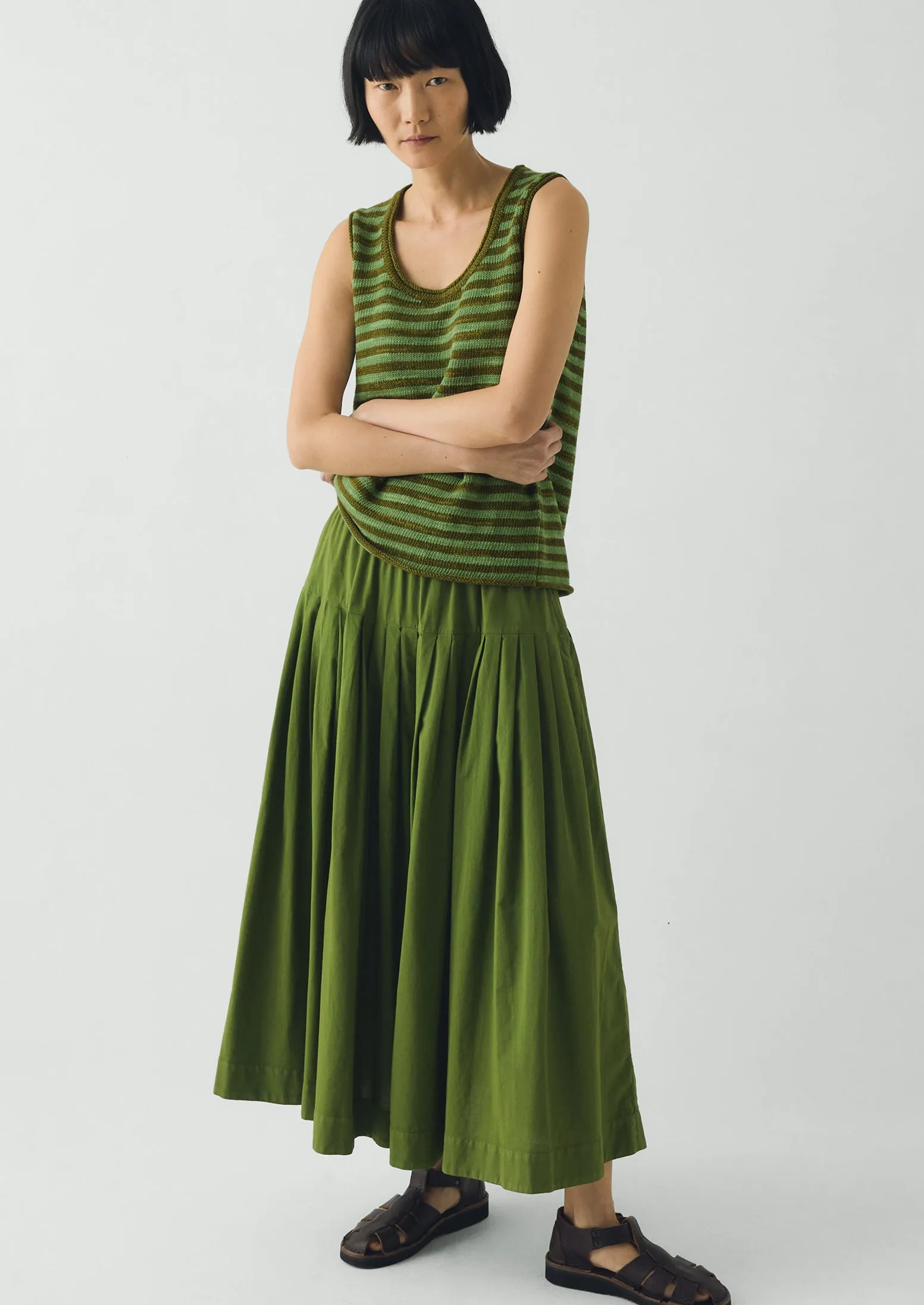 Pleated Raised Stripe Cotton Skirt | Cedar Green sold by TOAST product image thumbnail 2
