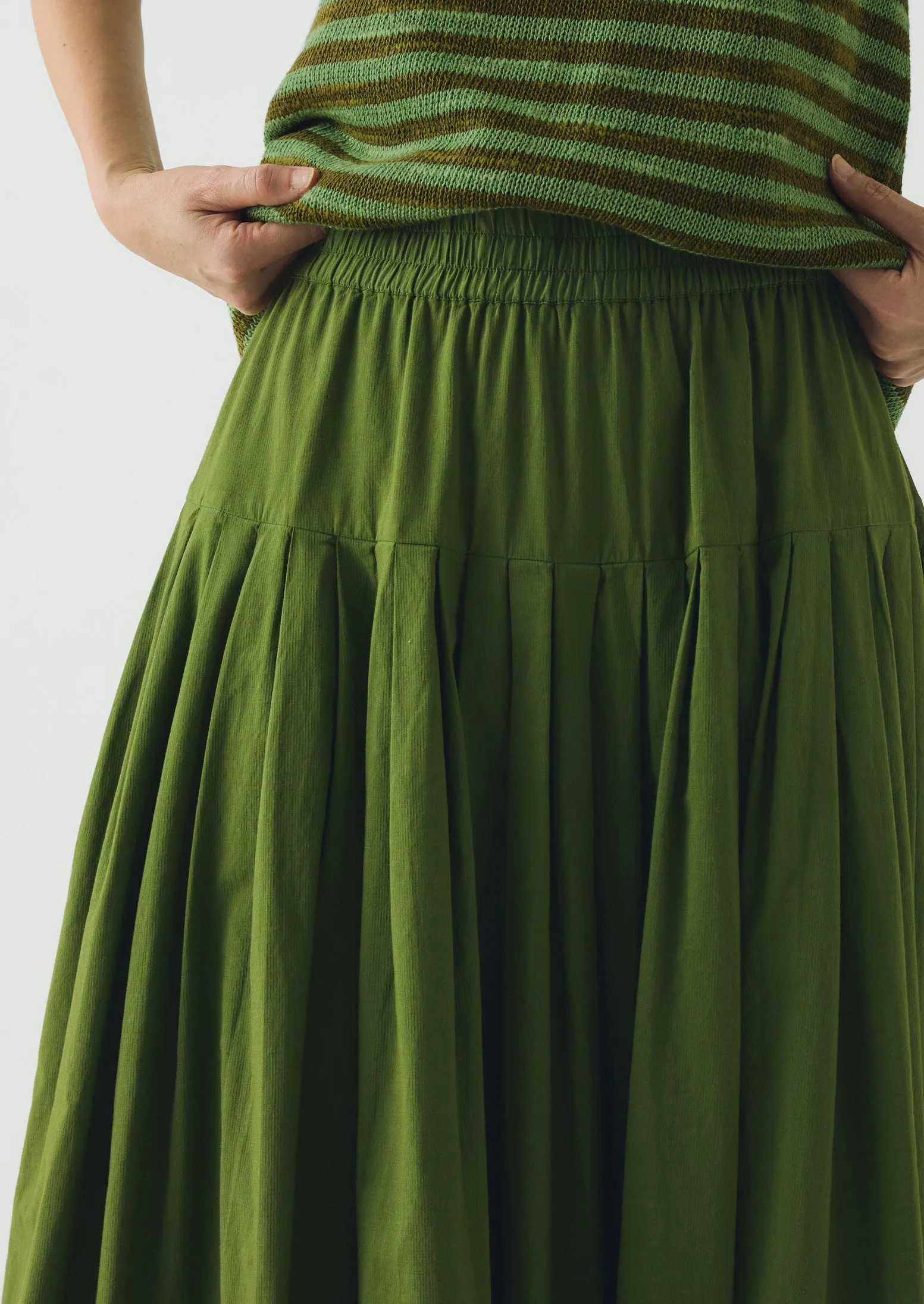 Pleated Raised Stripe Cotton Skirt | Cedar Green sold by TOAST product image thumbnail 3
