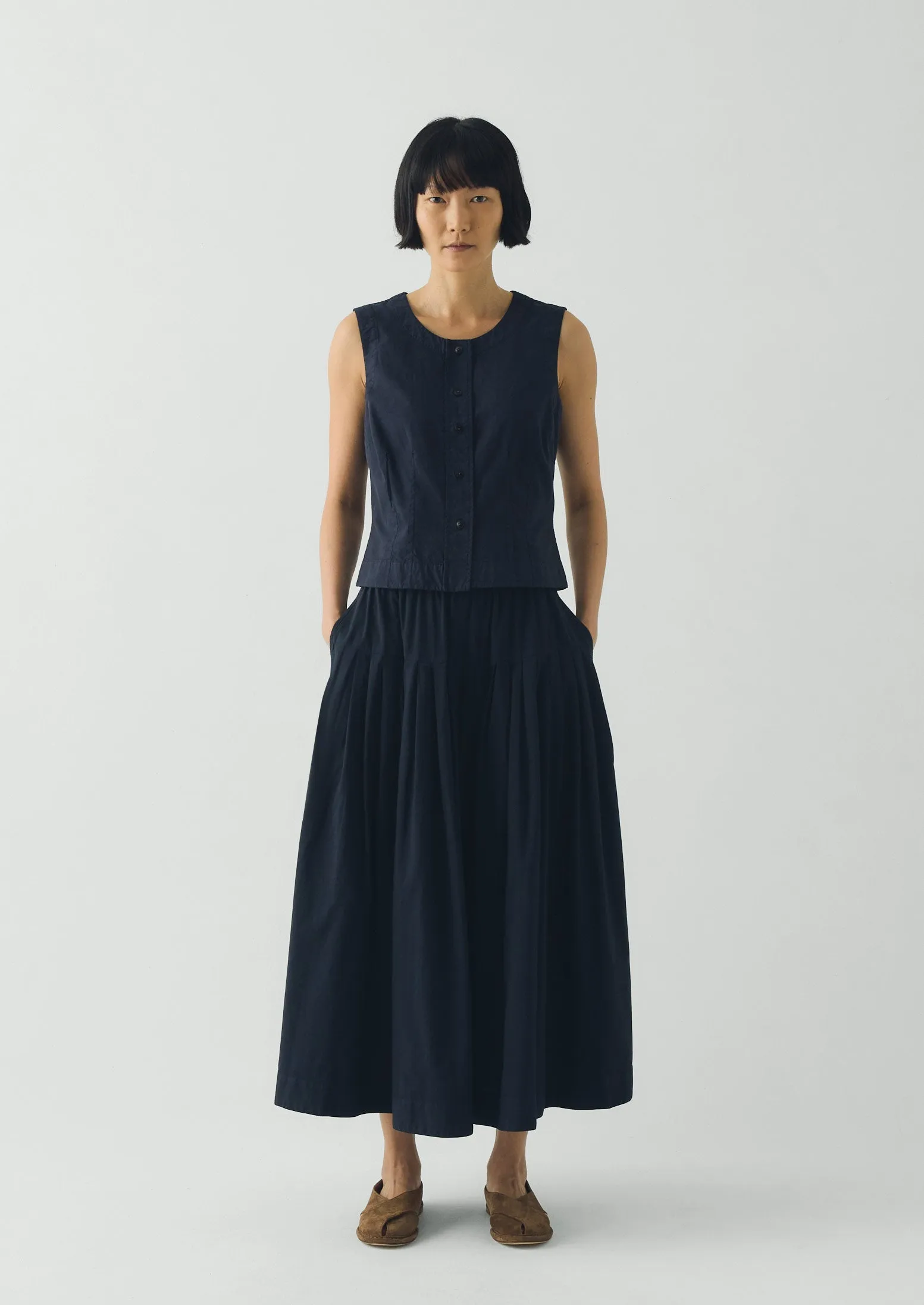 Pleated Raised Stripe Cotton Skirt | Slate sold by TOAST product image thumbnail 4