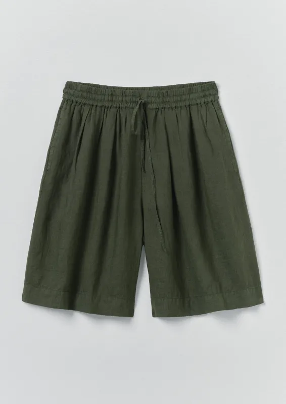 Garment Dyed Lightweight Linen Shorts | Dark Olive made by TOAST