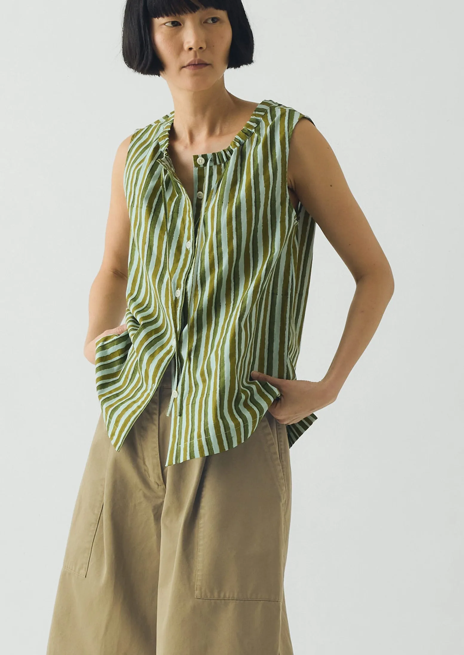 Block Print Sorbet Stripe Top | Soft Aqua sold by TOAST product image thumbnail 2