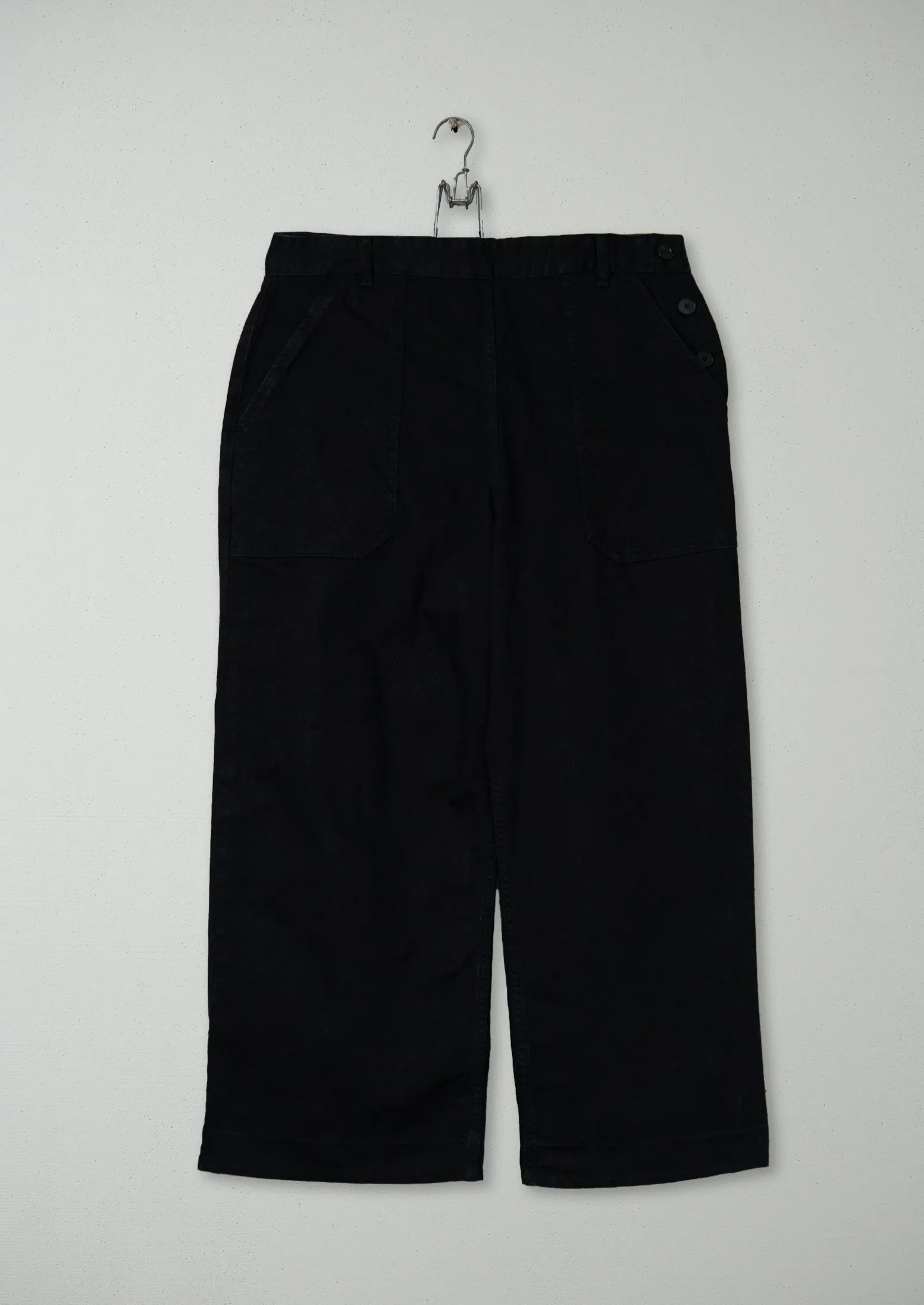 Reworn Denim Side Button Trousers Size 10 (1131) | Black sold by TOAST