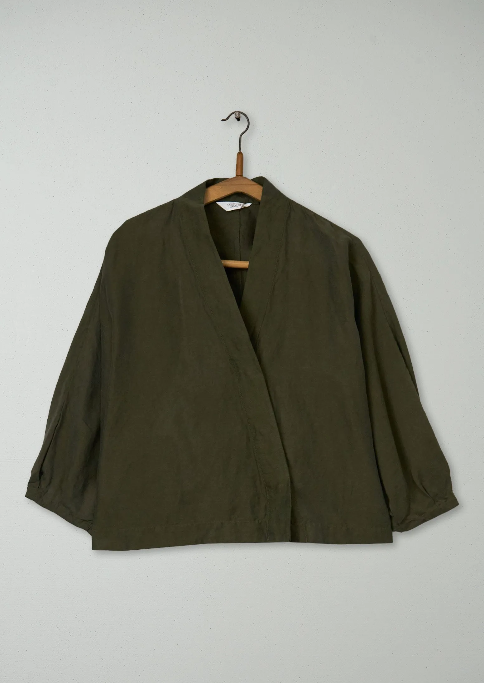 Reworn Linen Silk Wrap Shirt Size M (917) | Tent Green sold by TOAST