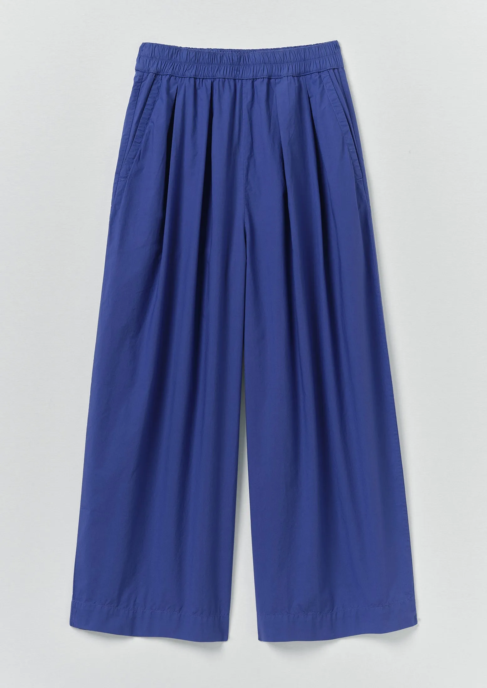 Pleated Pull On Cotton Poplin Trousers | Carmine Blue sold by TOAST
