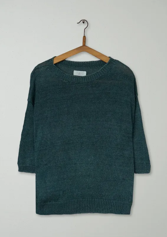 Reworn Half Sleeve Linen Sweater Size L (569) | Green made by TOAST
