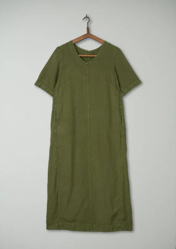 Reworn Scoop Neck Linen Dress Size L (1697) | Olive Oil made by TOAST