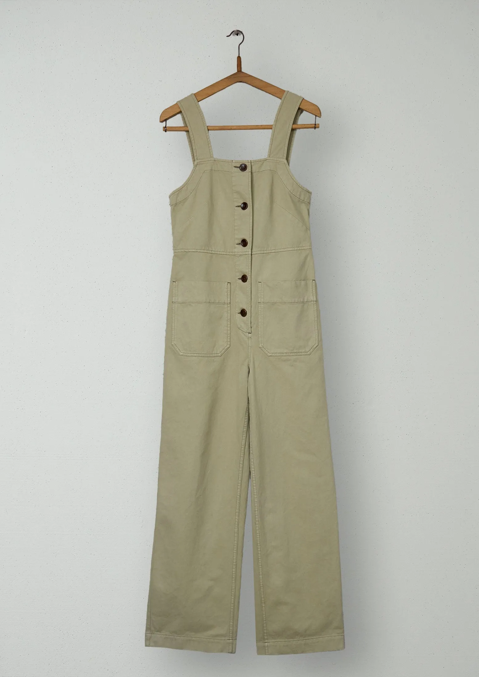 Reworn Herringbone Cotton Dungarees Size 6 (1203) | Stone sold by TOAST