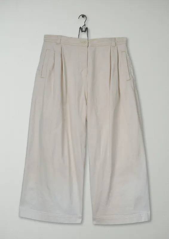 Reworn Ecru Denim Pleat Front Trousers Size 14 (1224) | Ecru made by TOAST