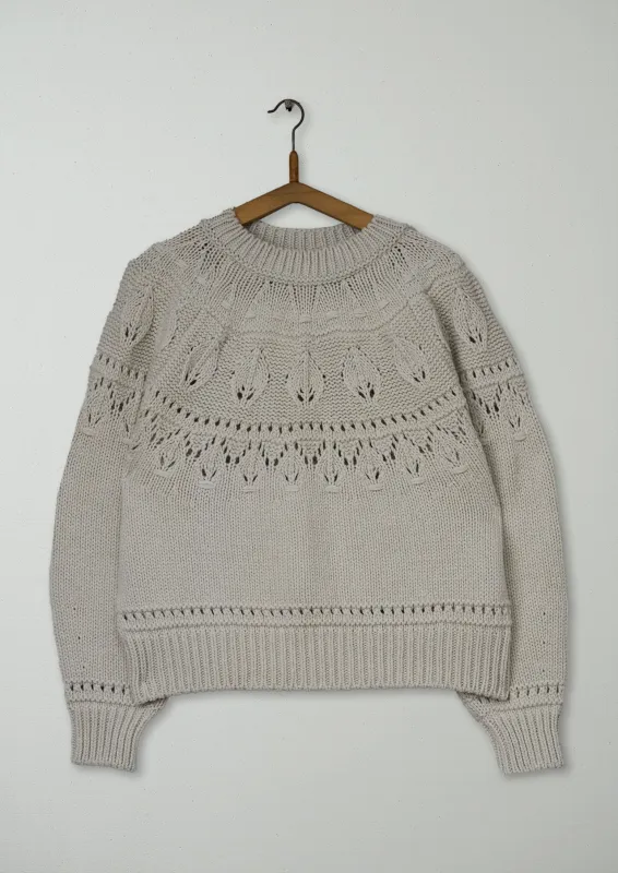 Reworn Textured Yoke Wool Cotton Sweater Size SM (605) | Bone made by TOAST