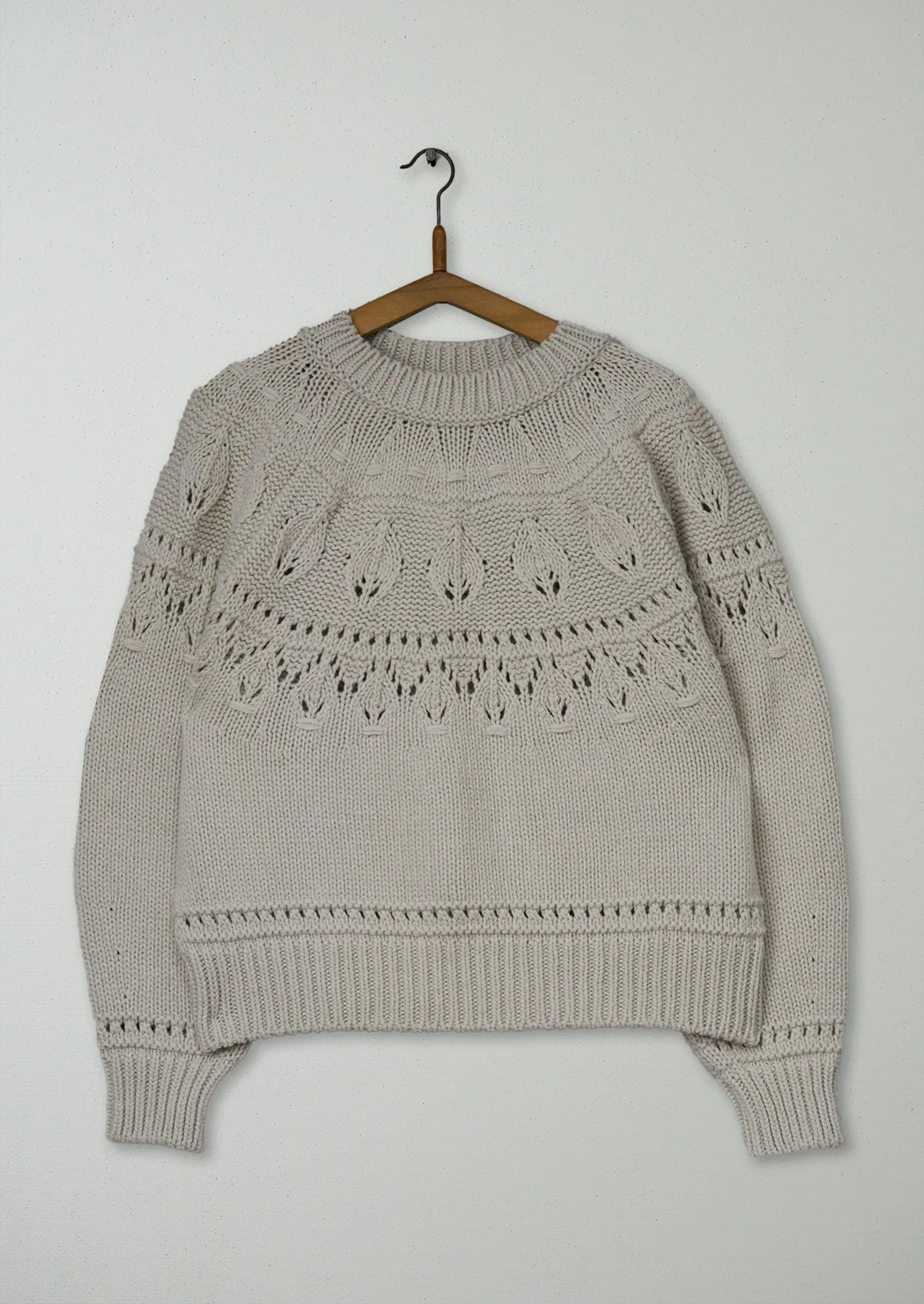 Reworn Textured Yoke Wool Cotton Sweater Size SM (605) | Bone sold by TOAST