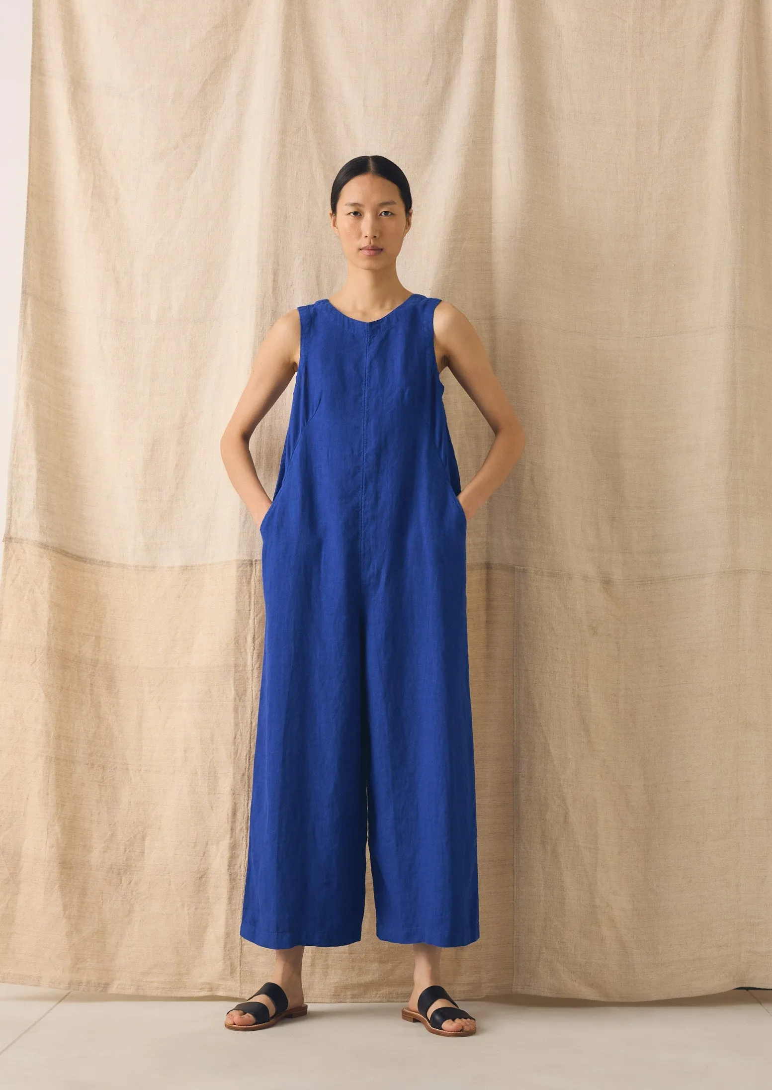 Garment Dyed Linen Scoop Back Jumpsuit | Carmine Blue sold by TOAST product image thumbnail 2