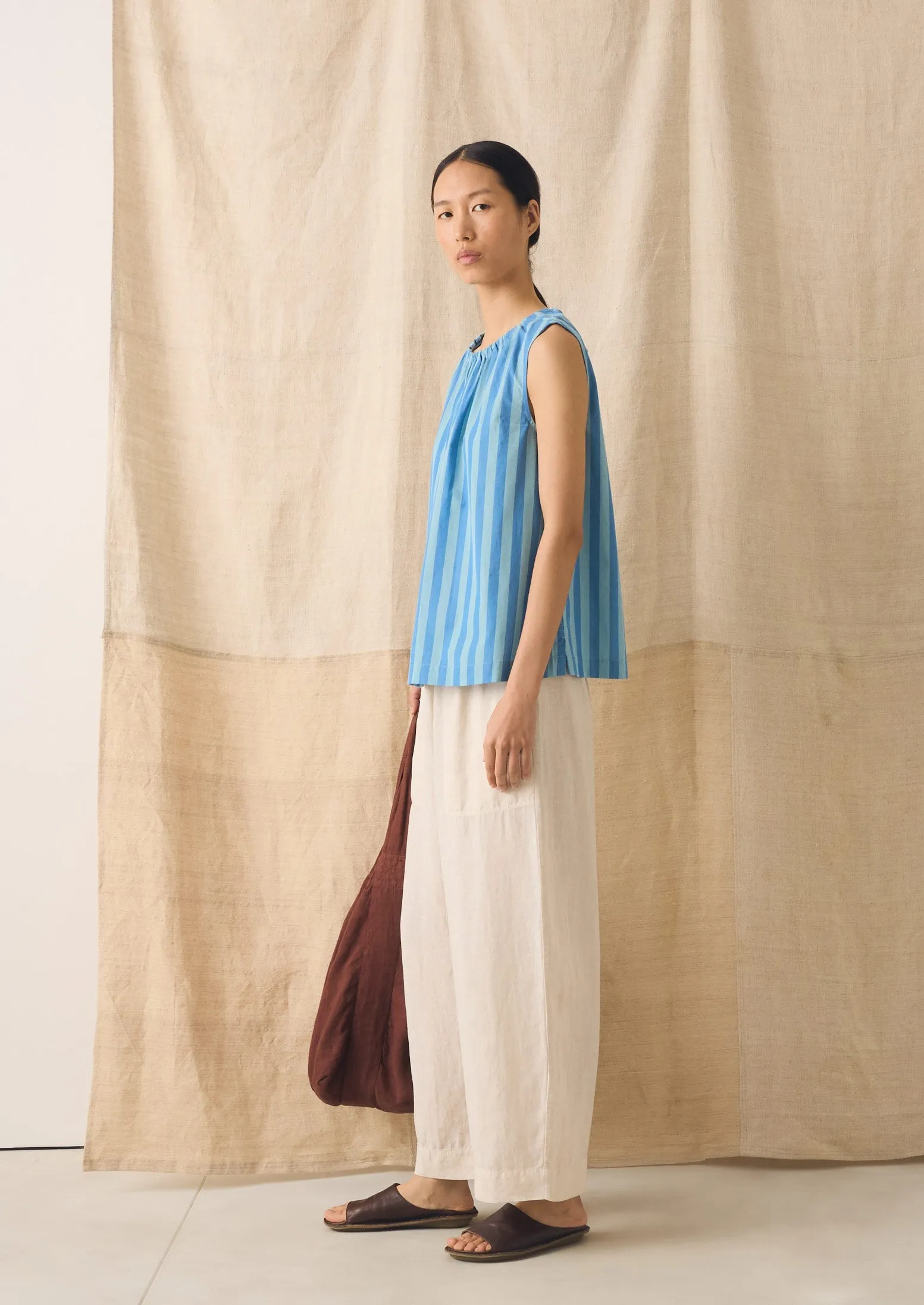 Oyo Stripe Gathered Cotton Tank | Aqua/Cornflower sold by TOAST product image thumbnail 4