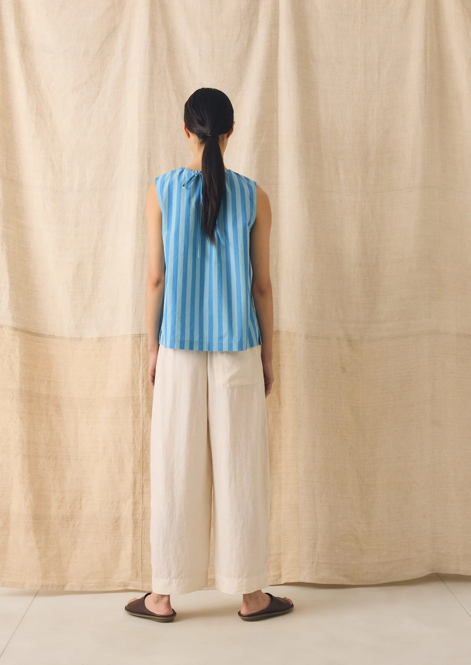 Oyo Stripe Gathered Cotton Tank | Aqua/Cornflower sold by TOAST product image thumbnail 5