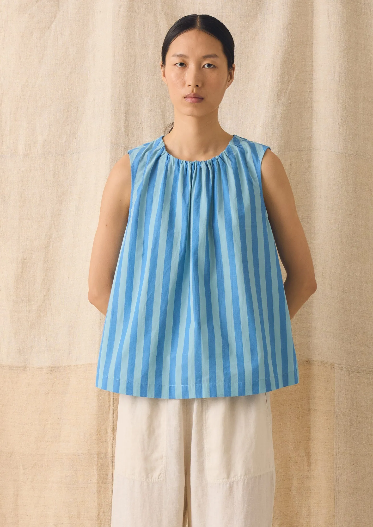 Oyo Stripe Gathered Cotton Tank | Aqua/Cornflower sold by TOAST product image thumbnail 2