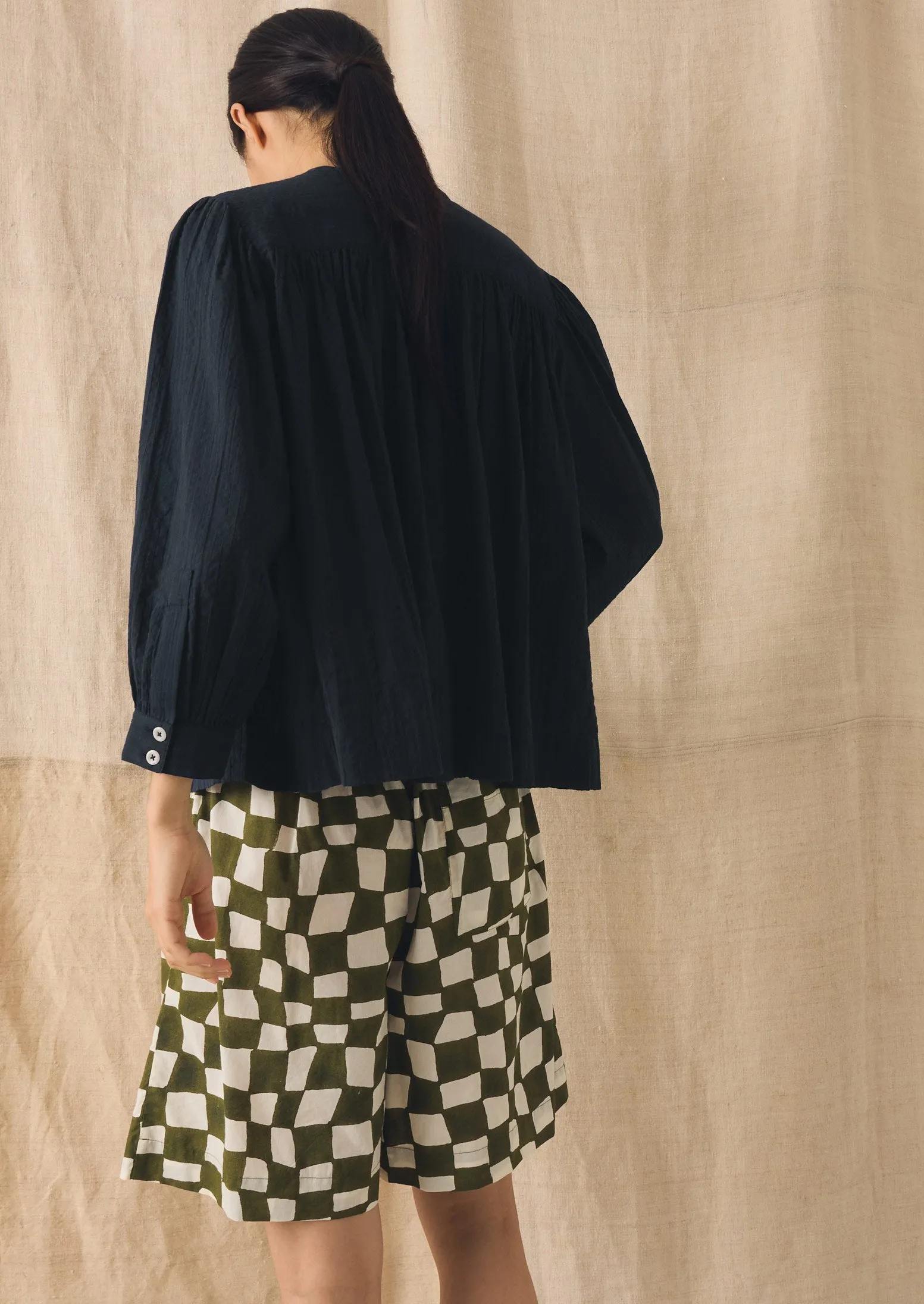 Lightweight Cotton Seersucker Shirt | Navy sold by TOAST product image thumbnail 3