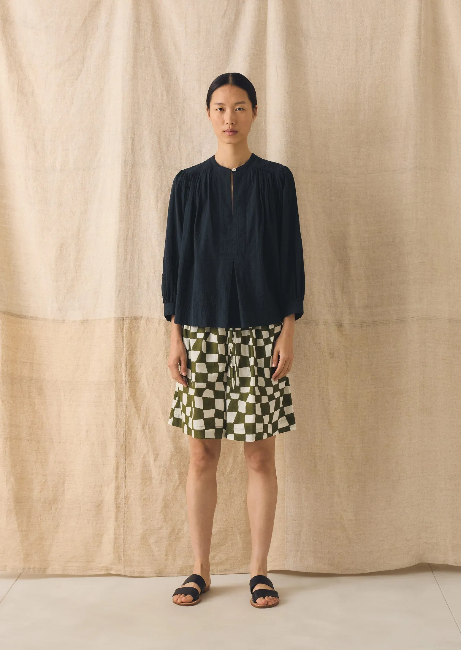 Lightweight Cotton Seersucker Shirt | Navy sold by TOAST product image thumbnail 4