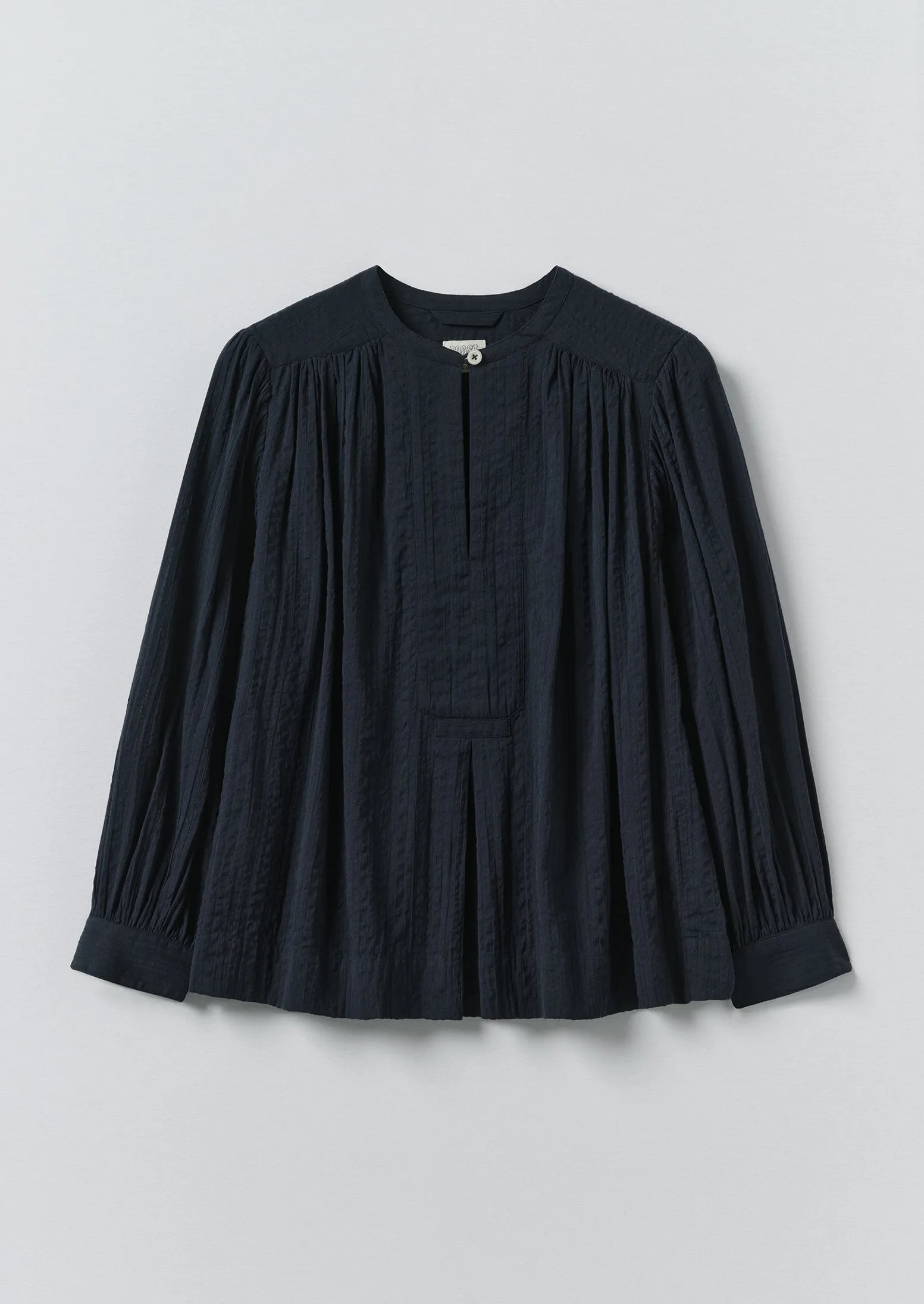 Lightweight Cotton Seersucker Shirt | Navy sold by TOAST
