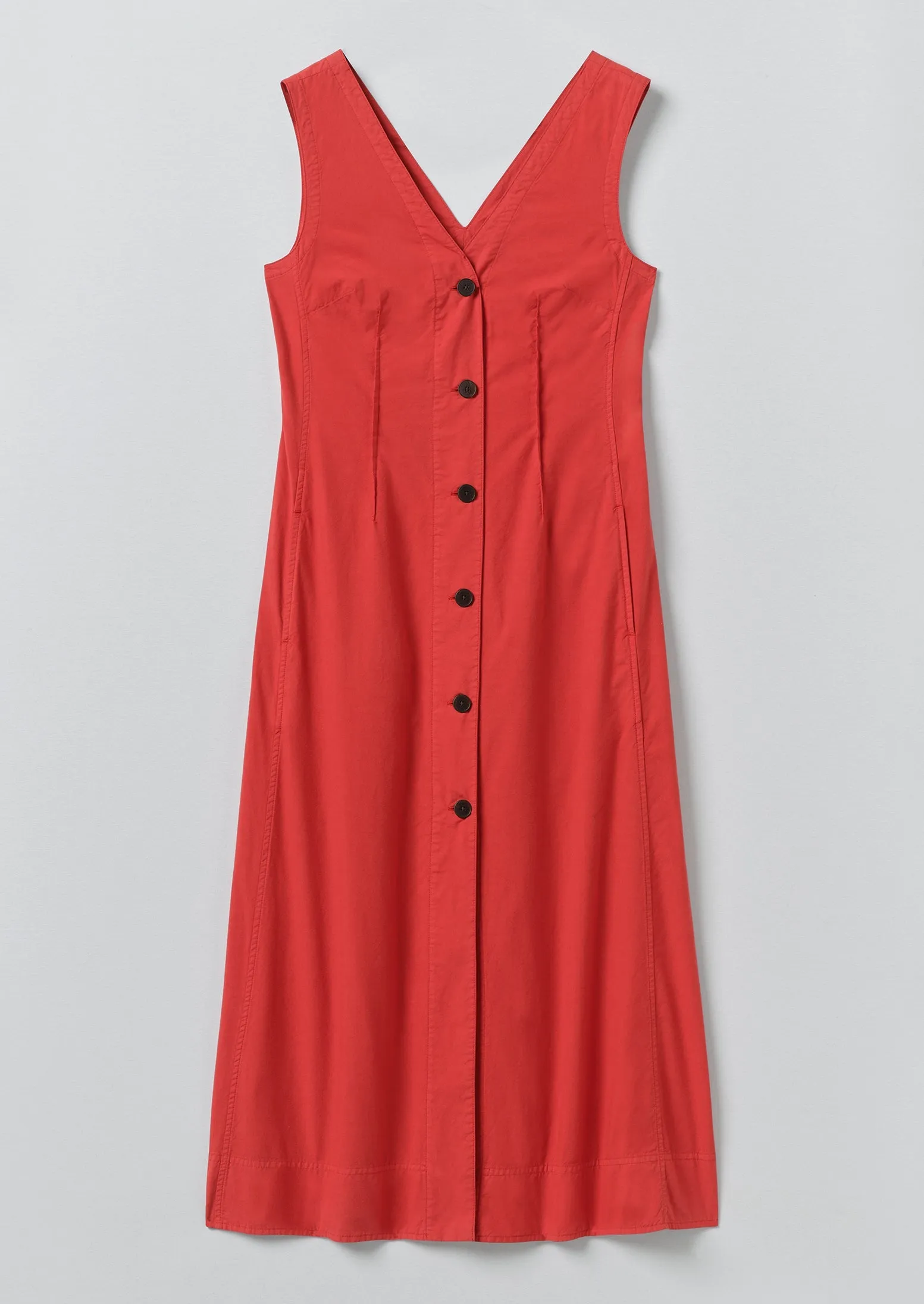 V Neck Cotton Linen Poplin Dress | Goji Berry sold by TOAST