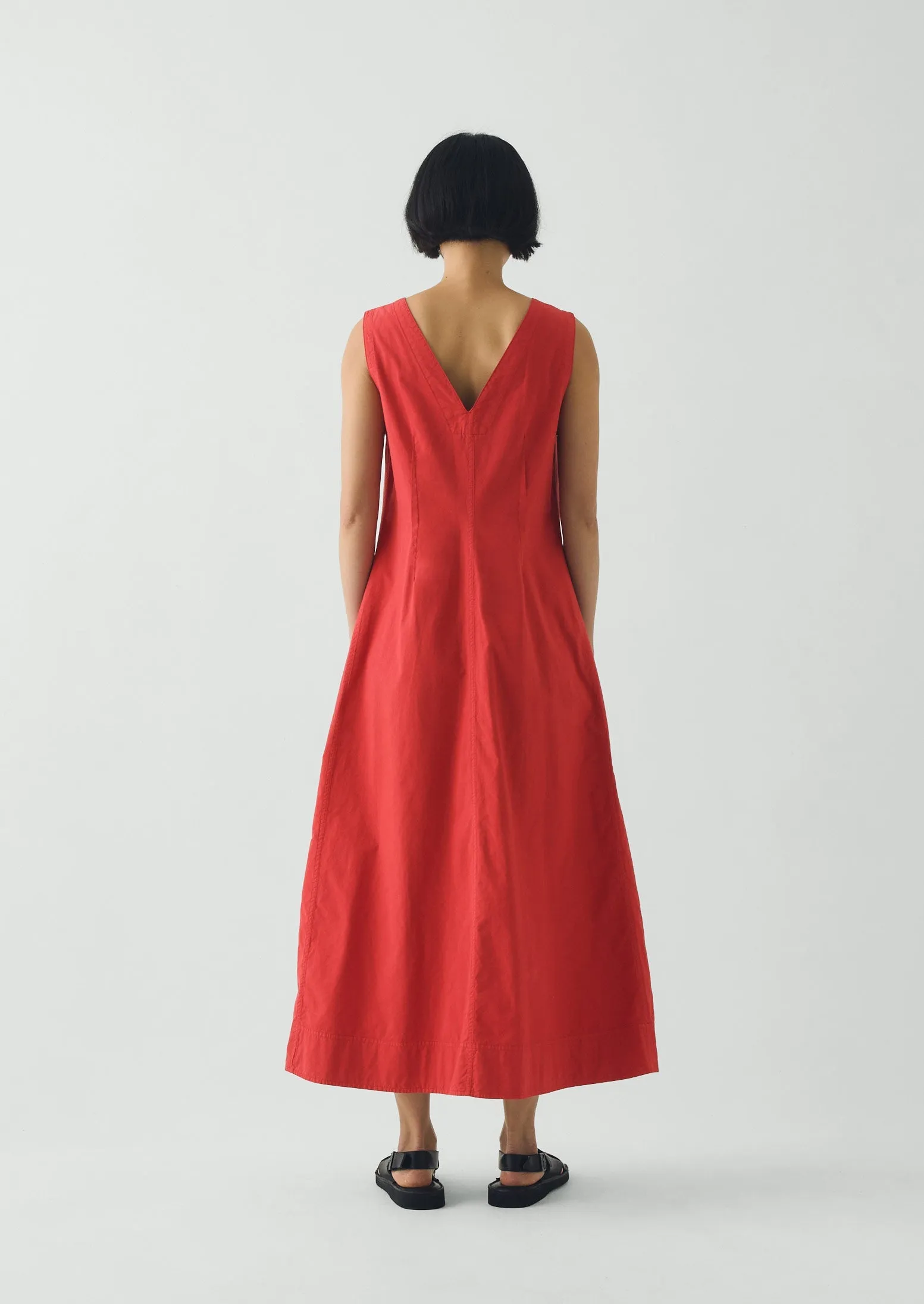 V Neck Cotton Linen Poplin Dress | Goji Berry sold by TOAST product image thumbnail 3