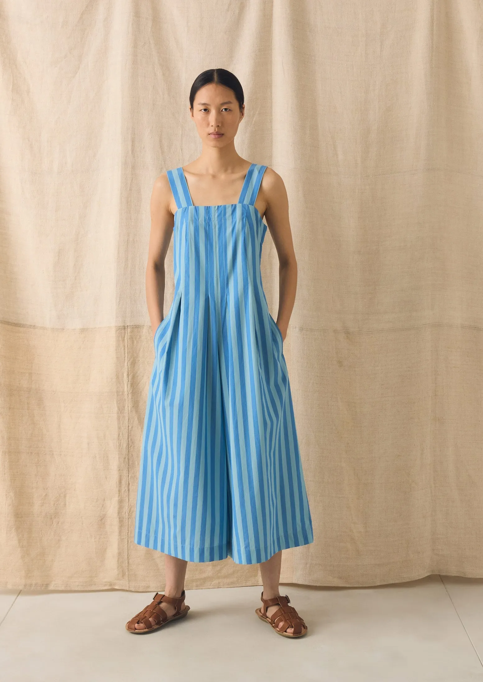 Oyo Stripe Cotton Jumpsuit | Aqua/Cornflower sold by TOAST product image thumbnail 2