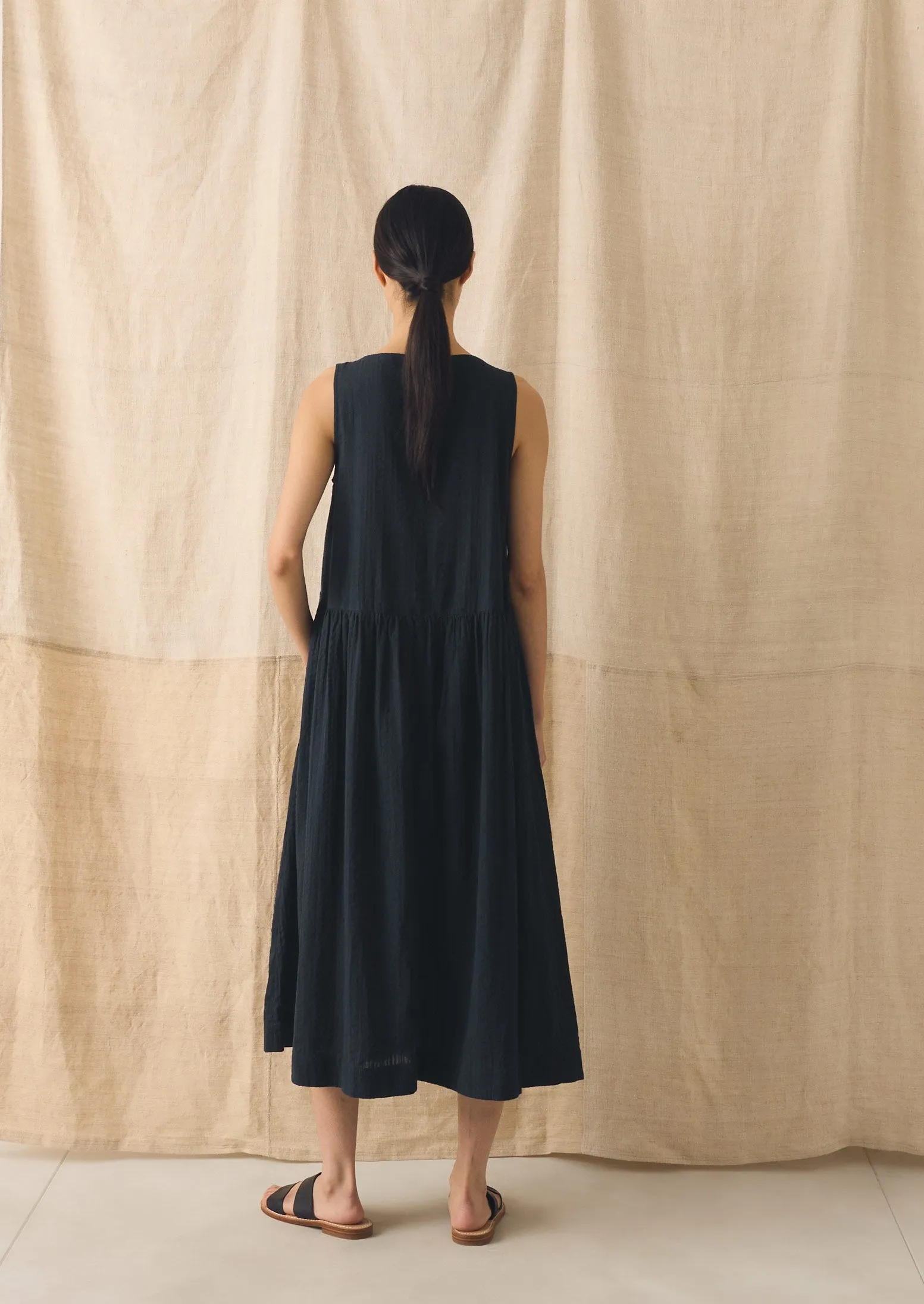 Lightweight Cotton Seersucker Dress | Navy sold by TOAST product image thumbnail 4
