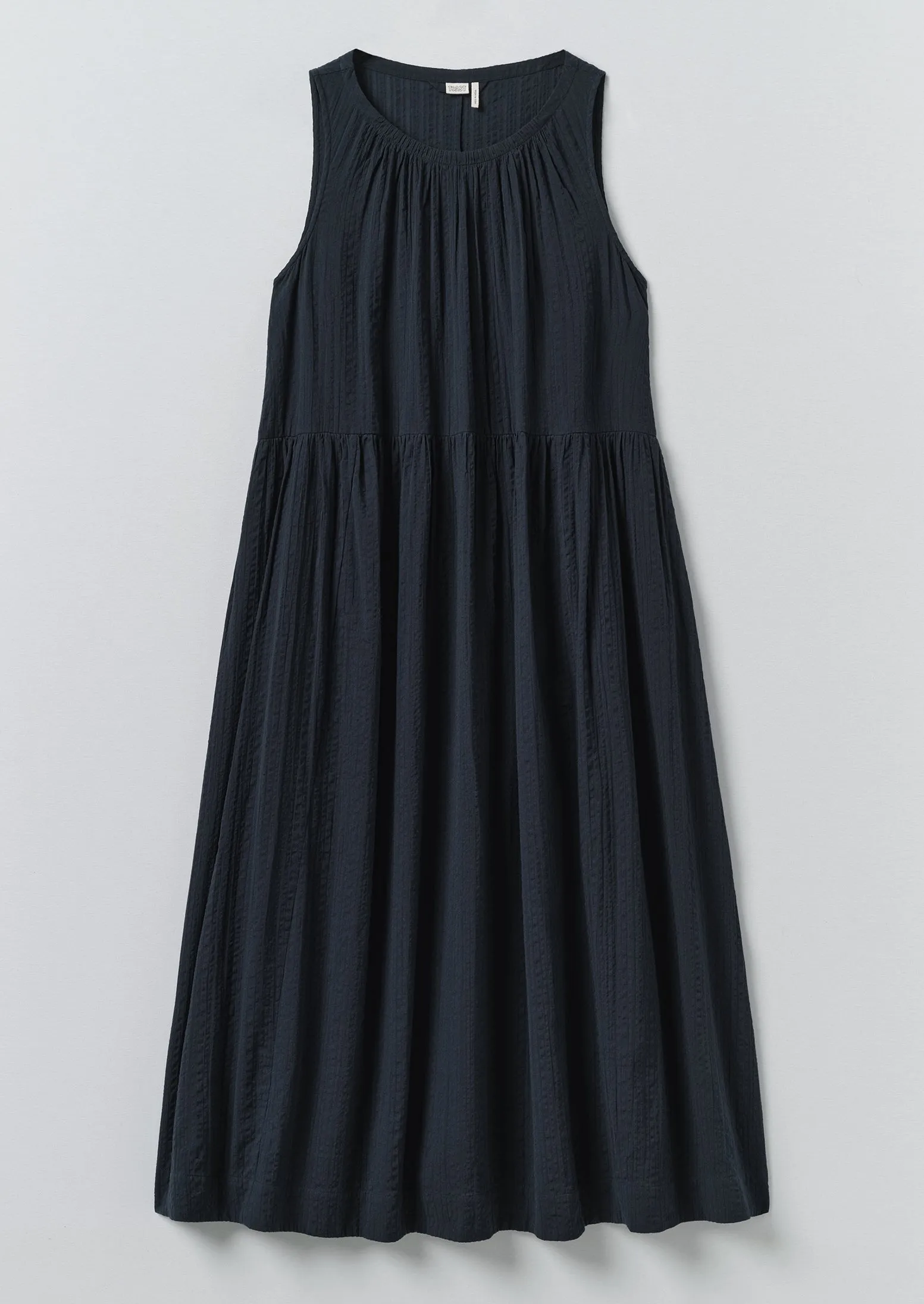 Lightweight Cotton Seersucker Dress | Navy sold by TOAST