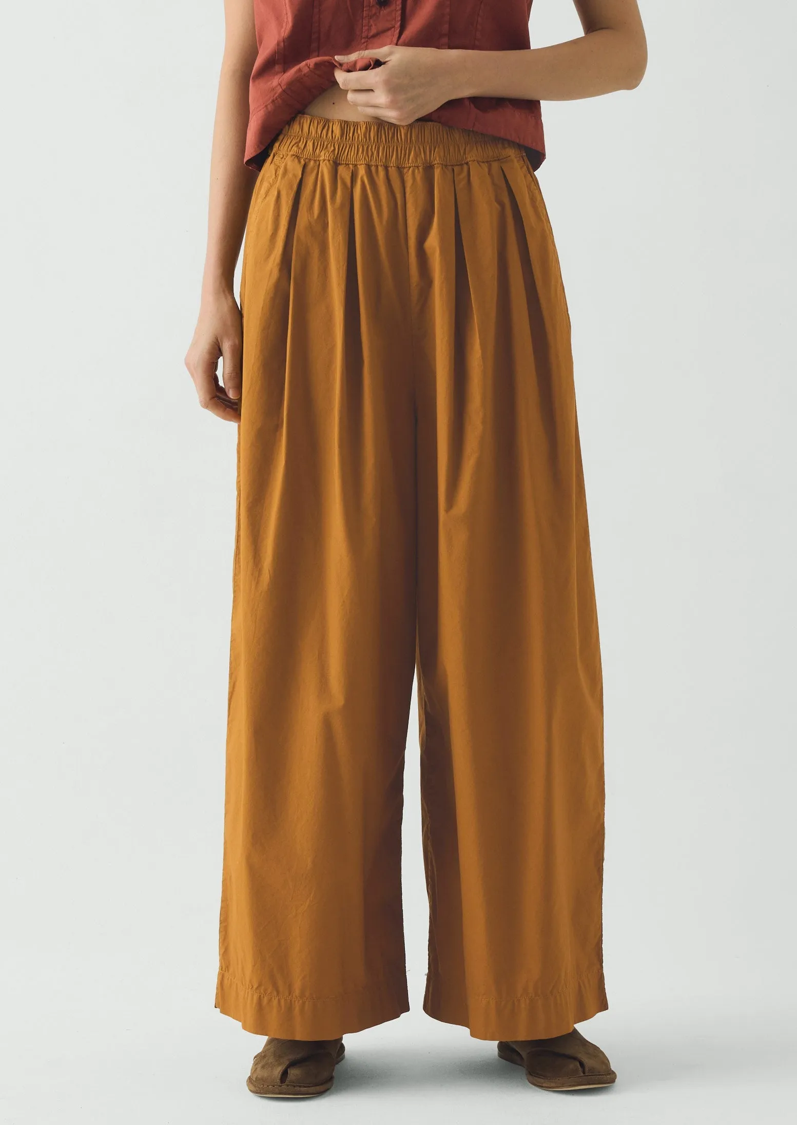 Pleated Pull On Cotton Poplin Trousers | Dhal sold by TOAST product image thumbnail 5