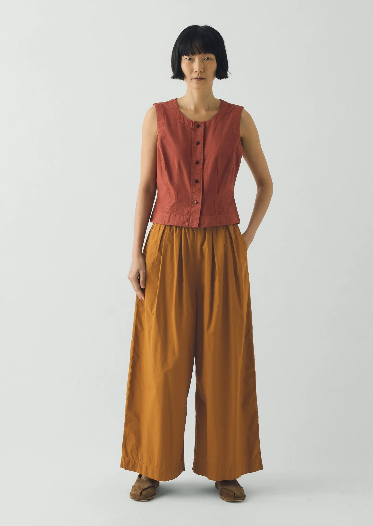 Pleated Pull On Cotton Poplin Trousers | Dhal sold by TOAST product image thumbnail 3