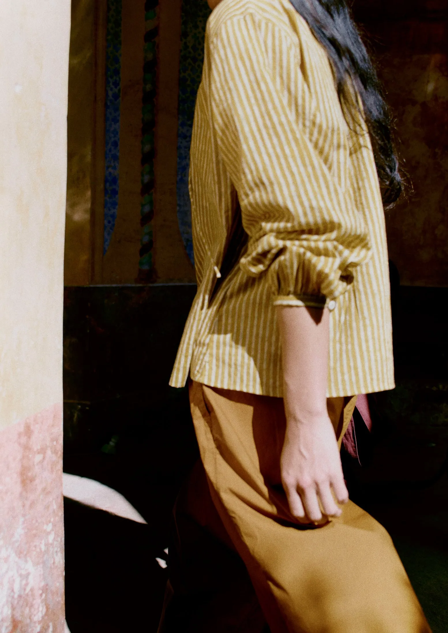 Natural Dye Stripe Cotton Gathered Top | Tumeric sold by TOAST product image thumbnail 2