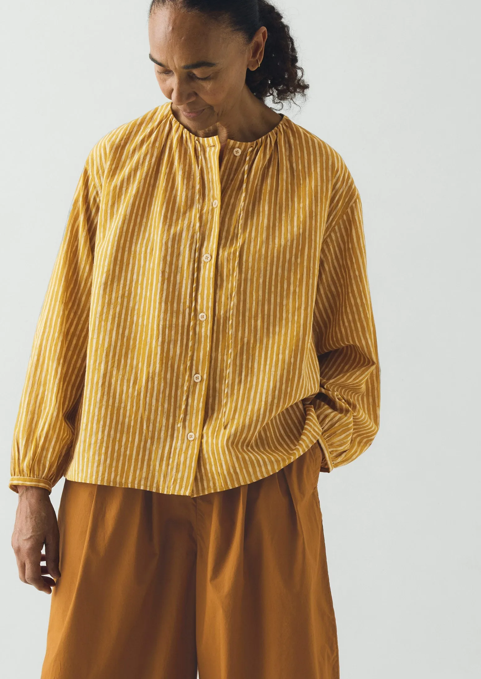 Natural Dye Stripe Cotton Gathered Top | Tumeric sold by TOAST product image thumbnail 3
